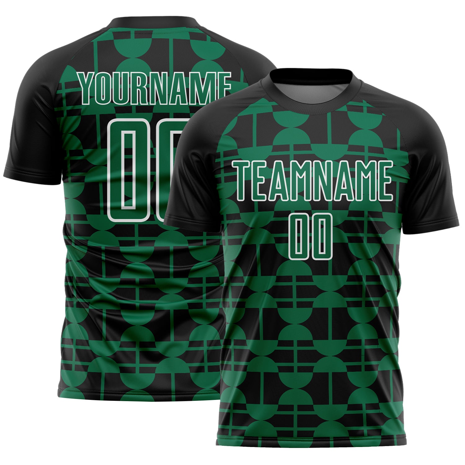 Custom Black Kelly Green-White Geometric Shapes Sports Sublimation Soccer Uniform Jersey
