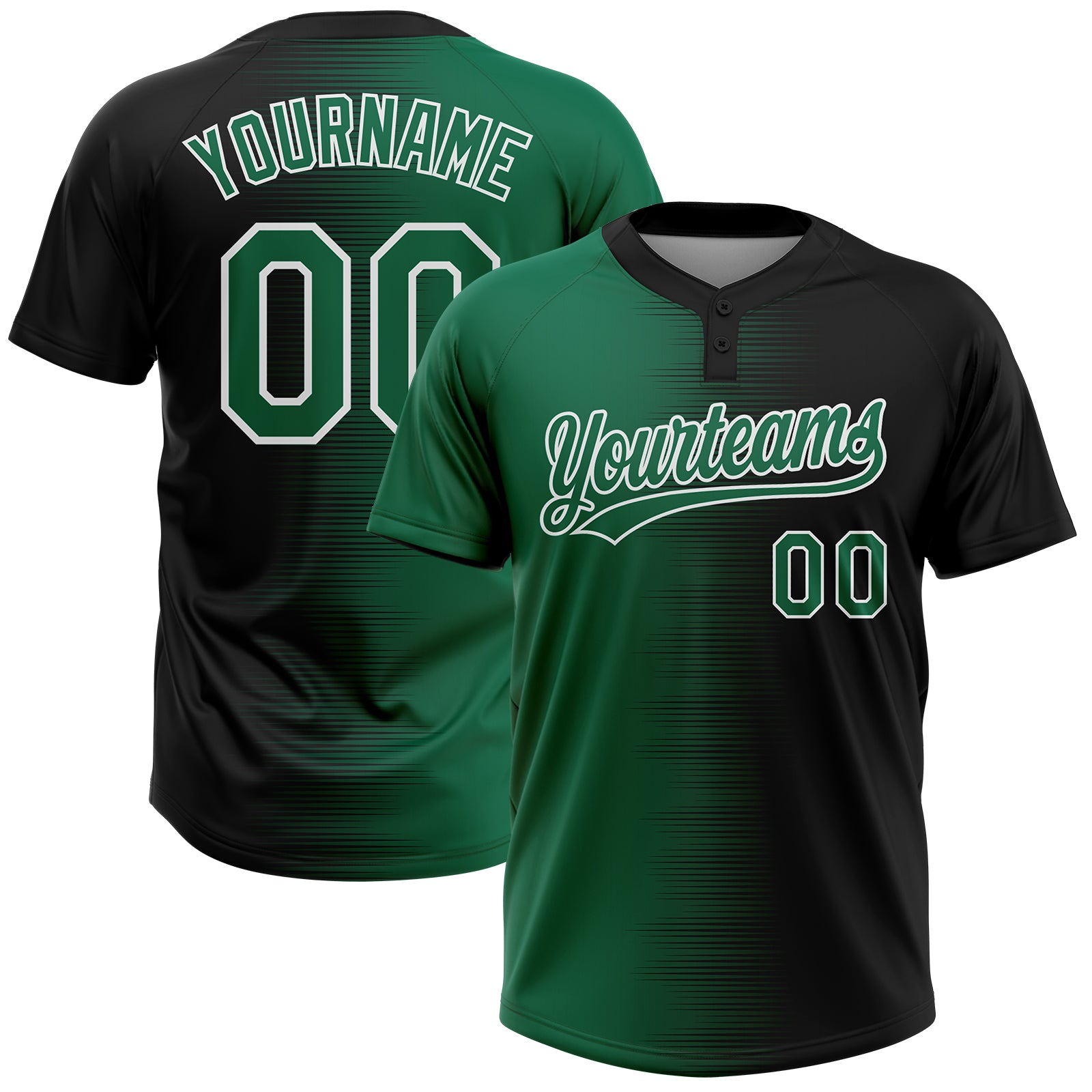 Custom Black Kelly Green-White Gradient Horizontal Stripe Two-Button Unisex Softball Jersey
