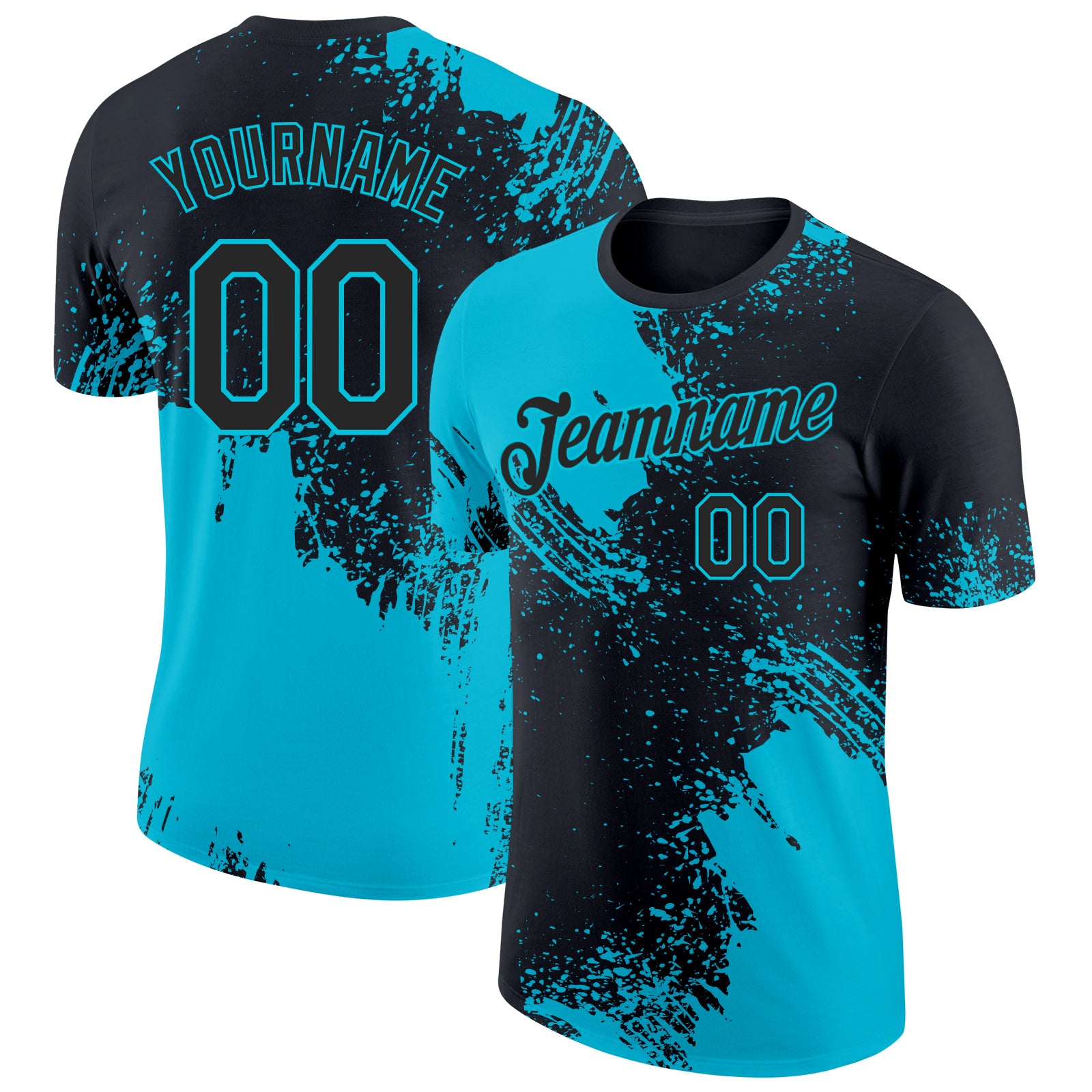 Custom Black-Lakes Blue Abstract Brush Stroke Performance T-Shirt