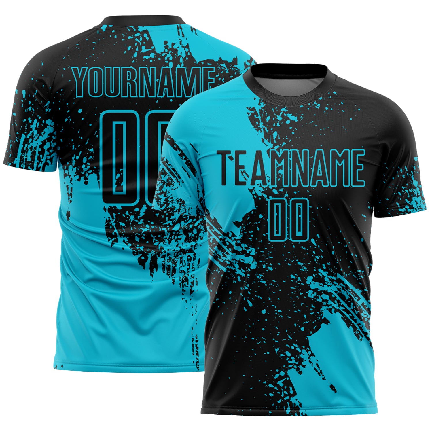 Custom Black Lakes Blue Abstract Brush Stroke Sports Sublimation Soccer Uniform Jersey