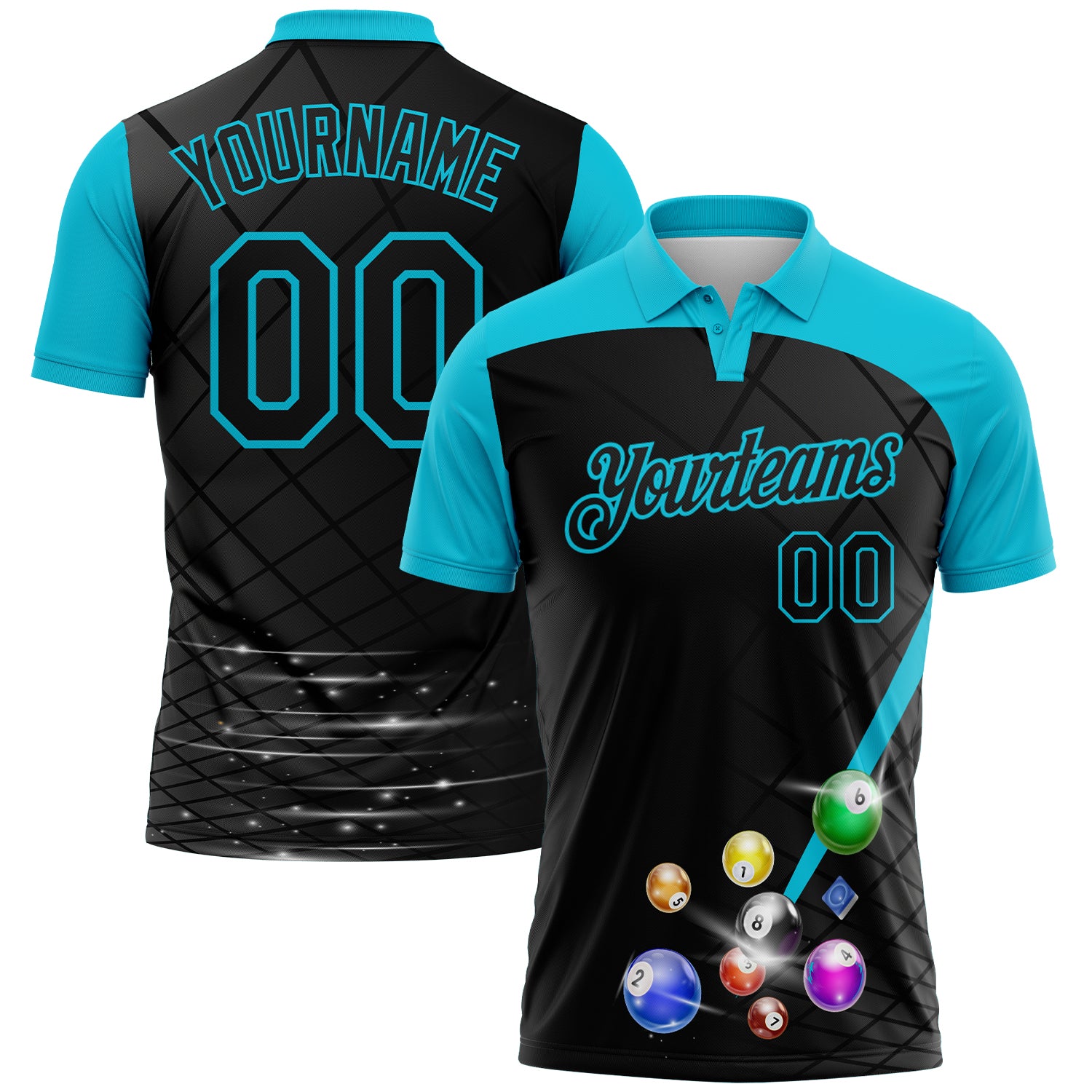 Custom Black-Lakes Blue Billiard Balls Performance Polo Shirt