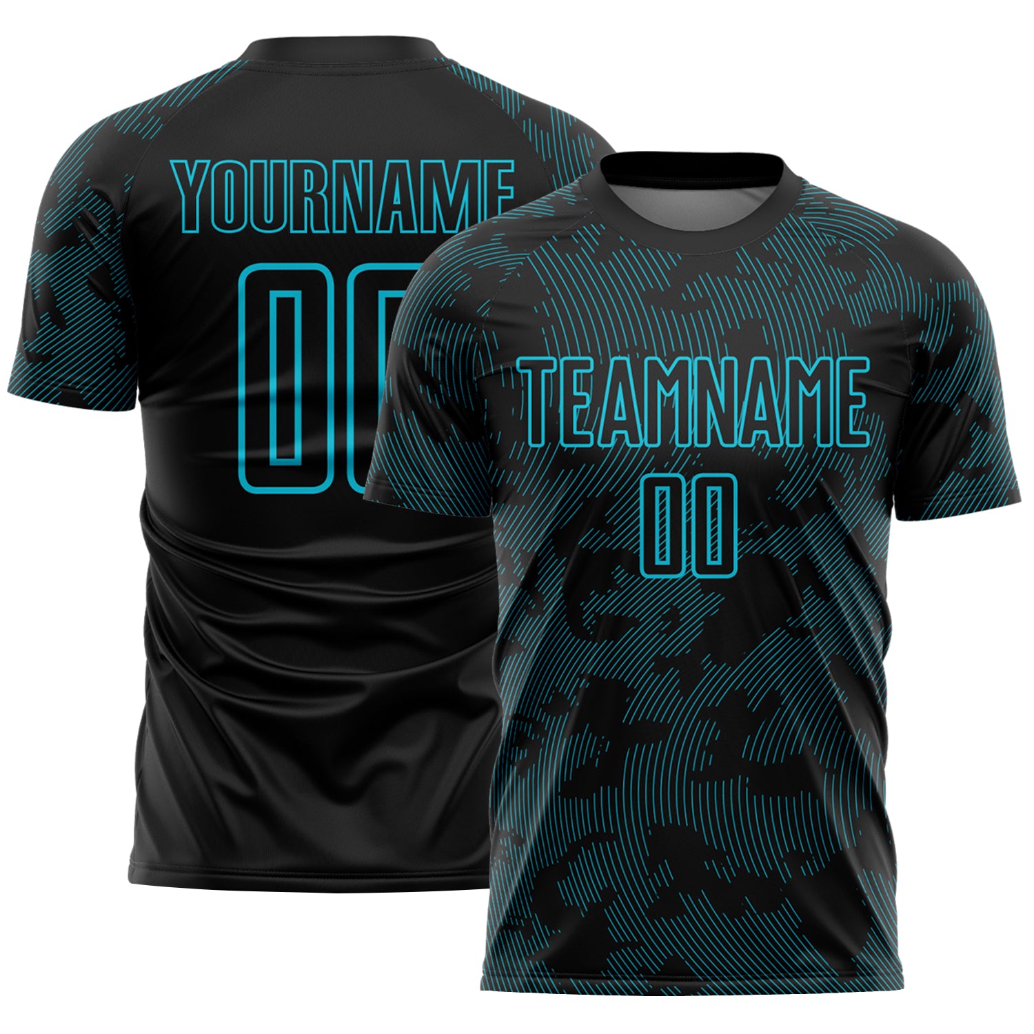 Custom Black-Lakes Blue Curve Lines Sublimation Soccer Uniform Jersey