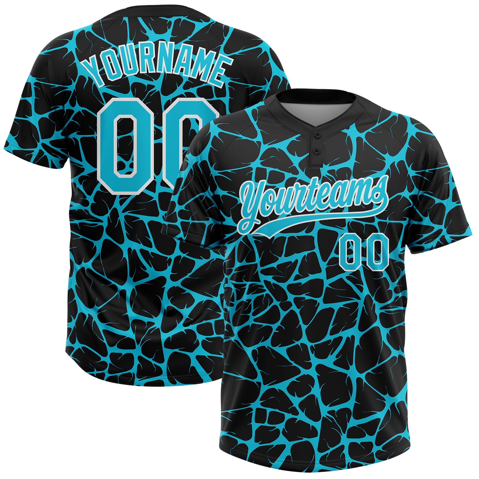 Custom Black Lakes Blue-White 3D Pattern Design Abstract Network Crackle Two-Button Unisex Softball Jersey