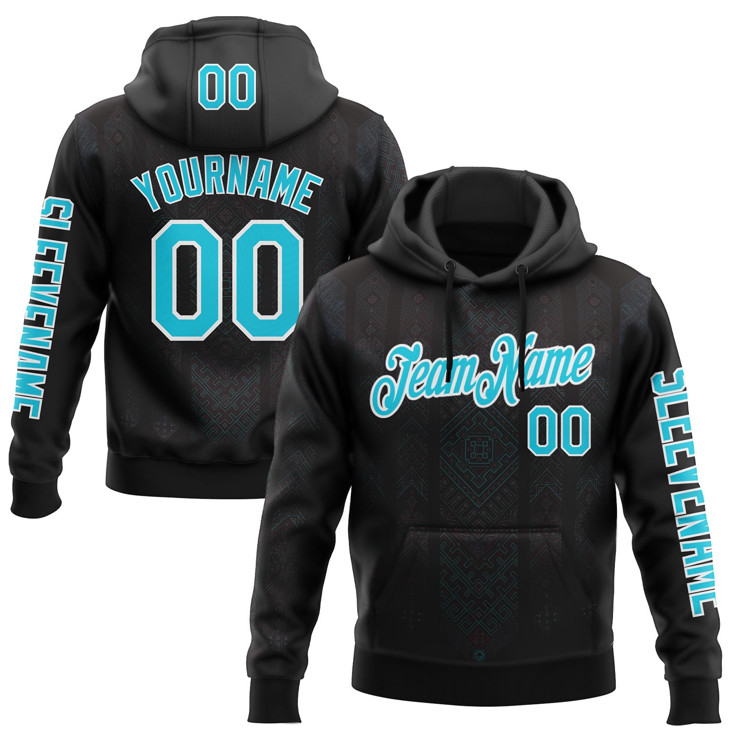 Custom Black Lakes Blue-White 3D Pattern Design Ethnic Tribal Sportswear Pullover Sweatshirt Hoodie