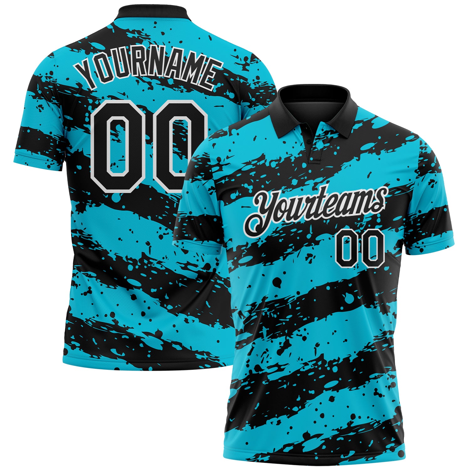 Custom Black Lakes Blue-White Paint Splash Stripe Performance Polo Shirt