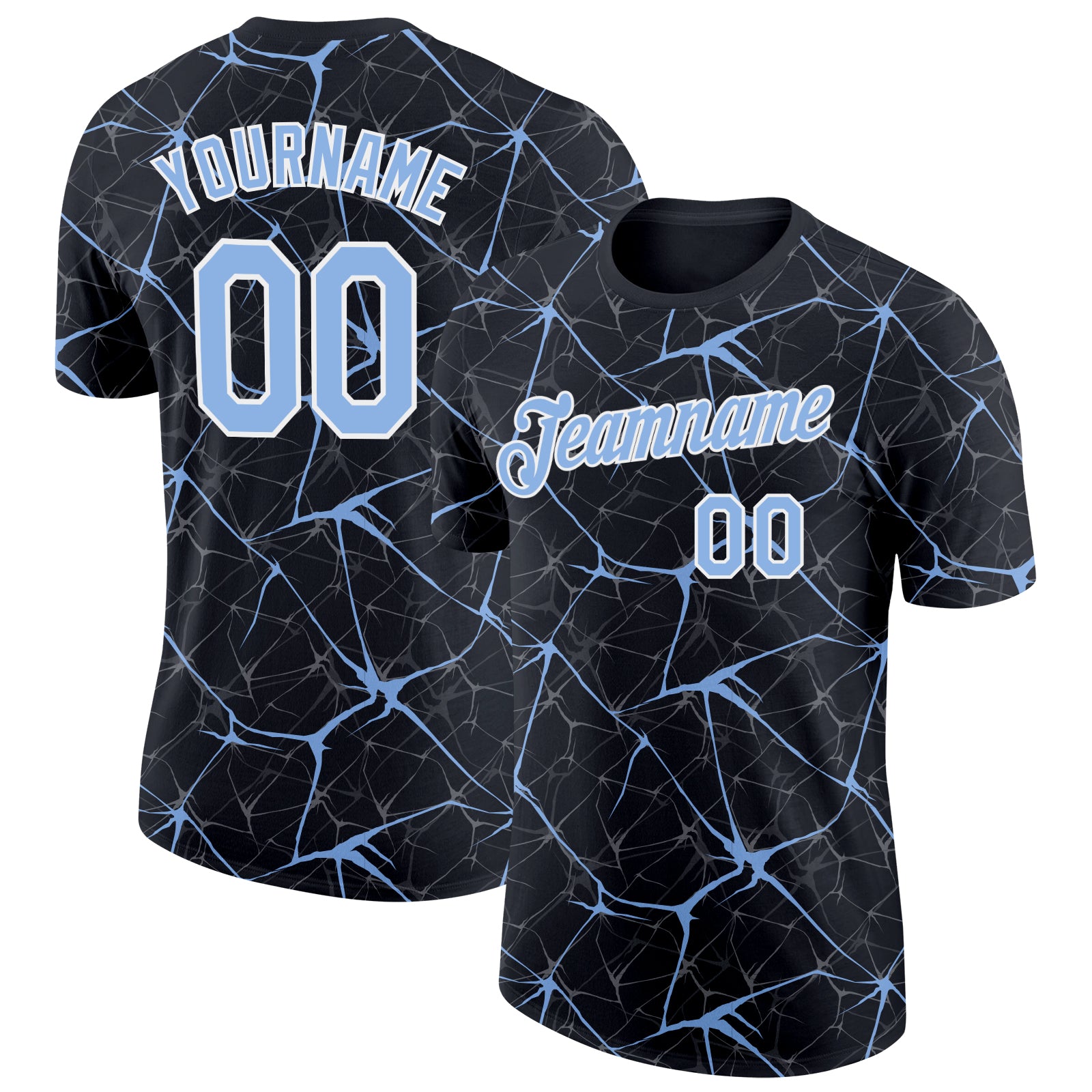 Custom Black Light Blue Gray-White Abstract Network Crackle Performance T-Shirt