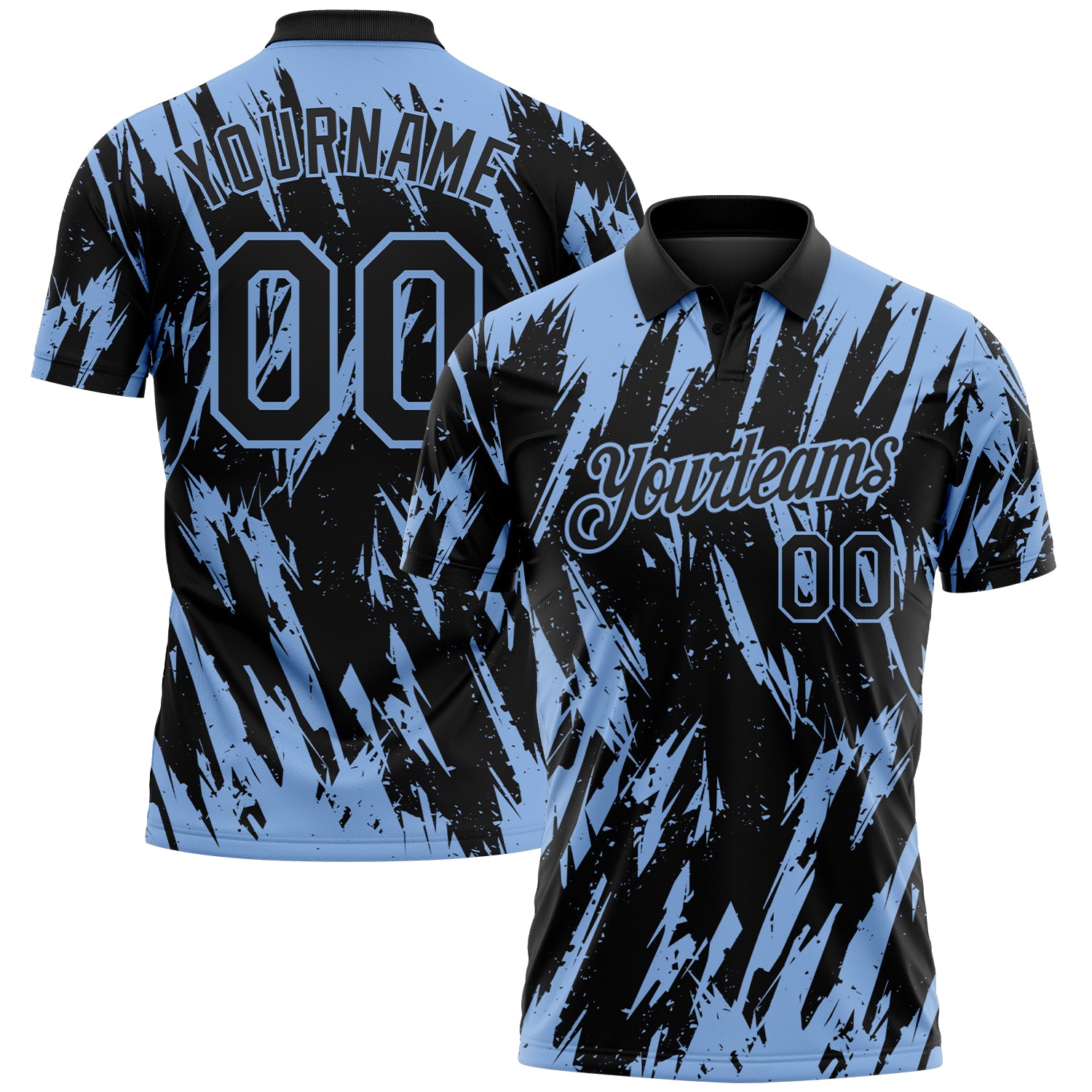 Custom Black-Light Blue Torn Sharp Brush Stroke Splatter Performance Polo Shirt