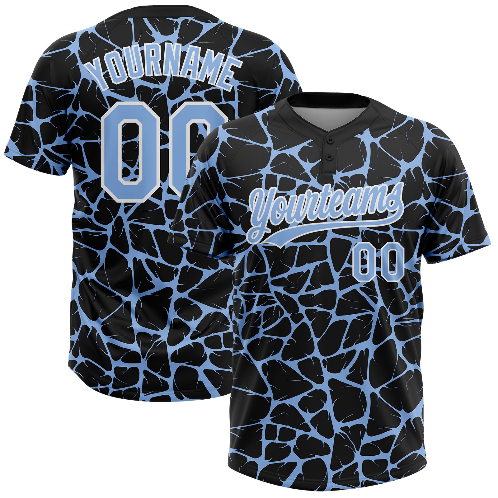 Custom Black Light Blue-White 3D Pattern Design Abstract Network Crackle Two-Button Unisex Softball Jersey