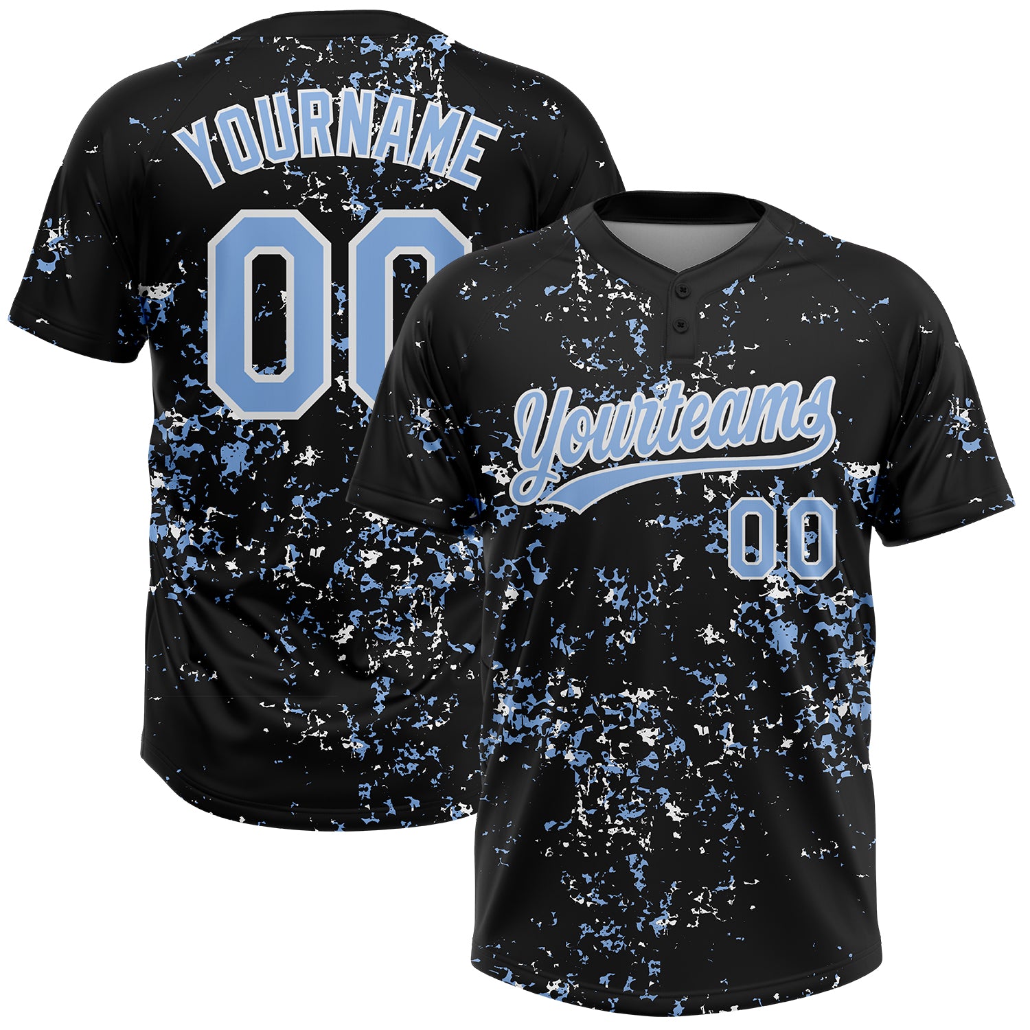 Custom Black Light Blue-White Abstract Shattered Paint Splatter Two-Button Unisex Softball Jersey