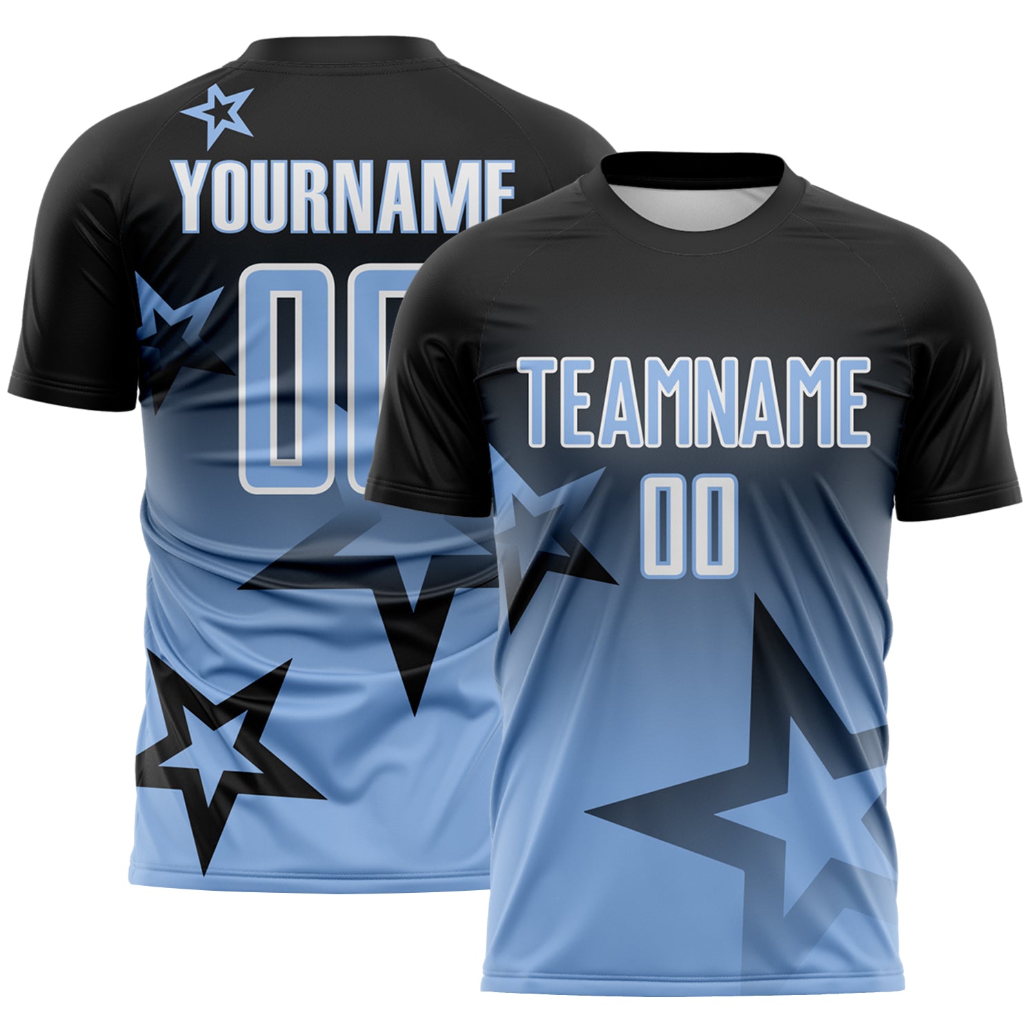 Custom Black Light Blue-White Gradient Style Twinkle Star Sublimation Soccer Uniform Jersey