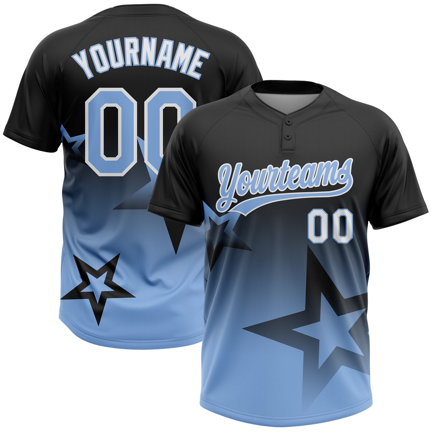 Custom Black Light Blue-White Gradient Style Twinkle Star Two-Button Unisex Softball Jersey
