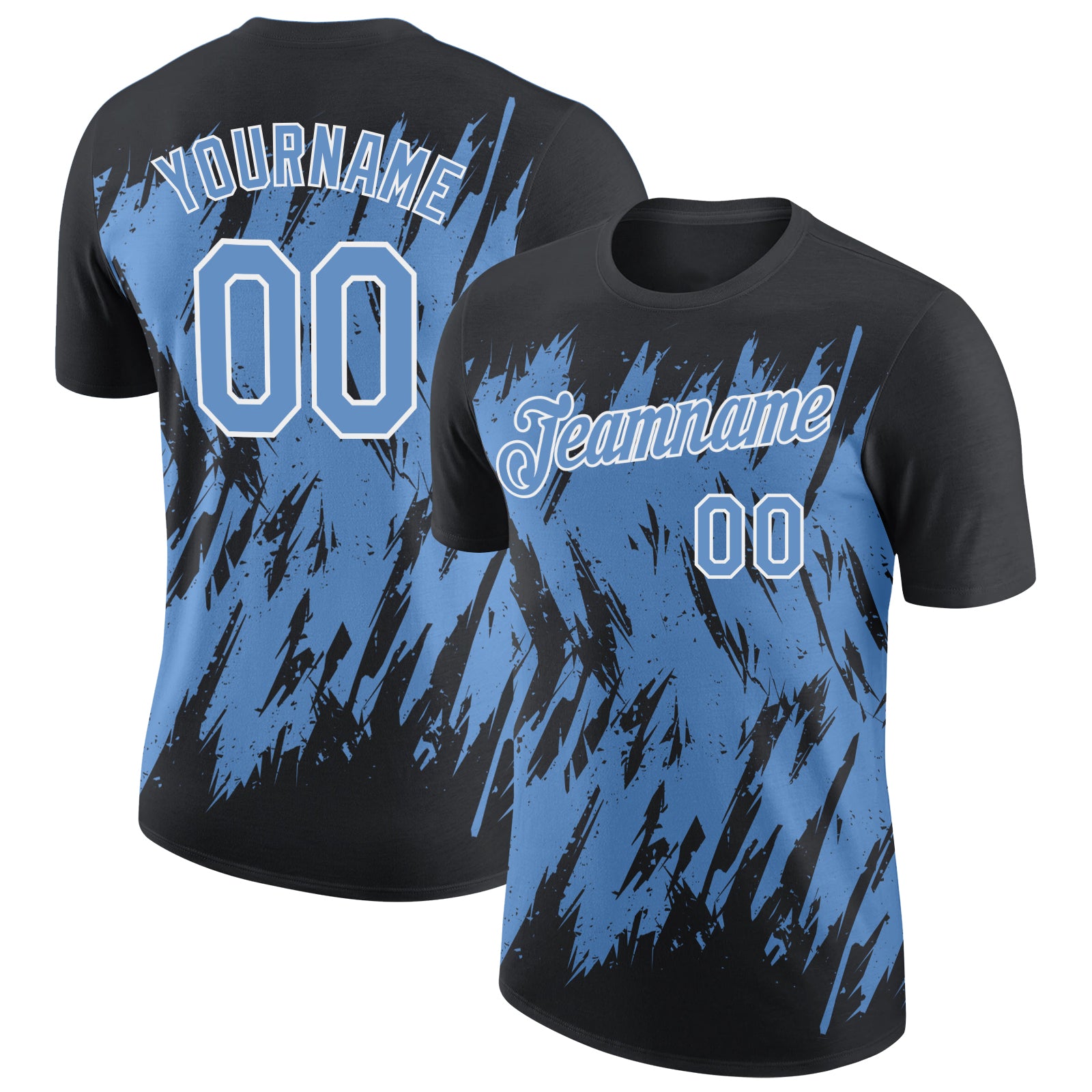 Custom Black Light Blue-White Torn Sharp Brush Stroke Splatter Performance T-Shirt