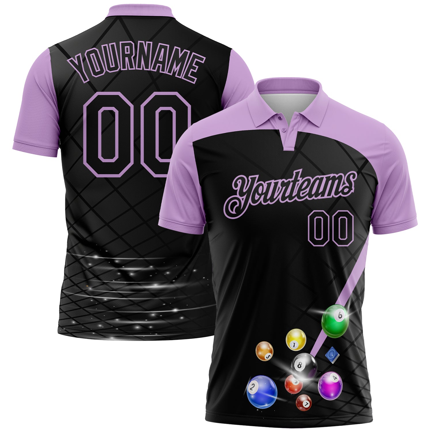 Custom Black-Light Purple Billiard Balls Performance Polo Shirt