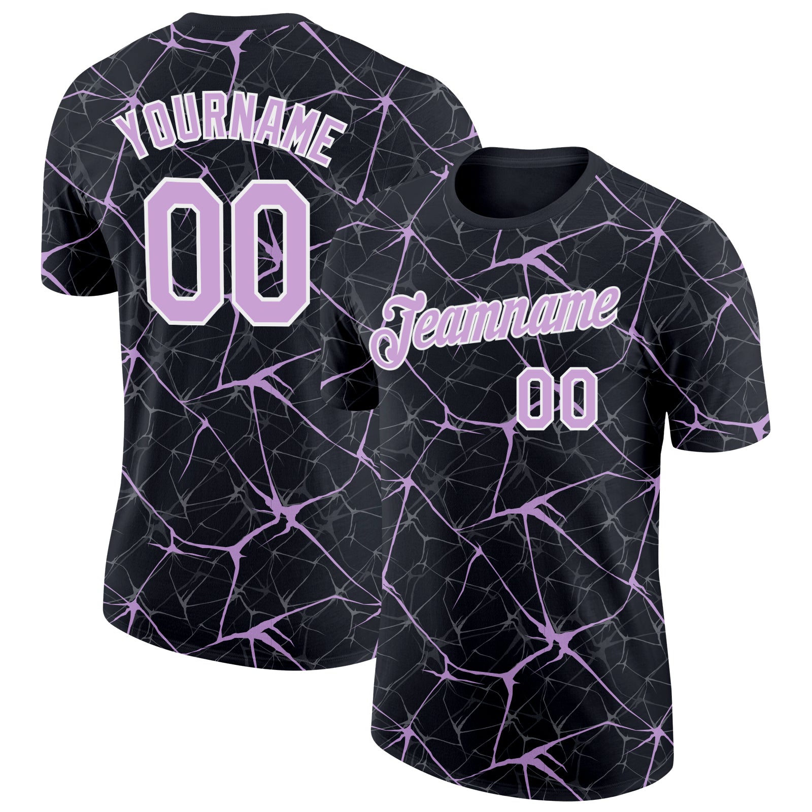 Custom Black Light Purple Gray-White Abstract Network Crackle Performance T-Shirt
