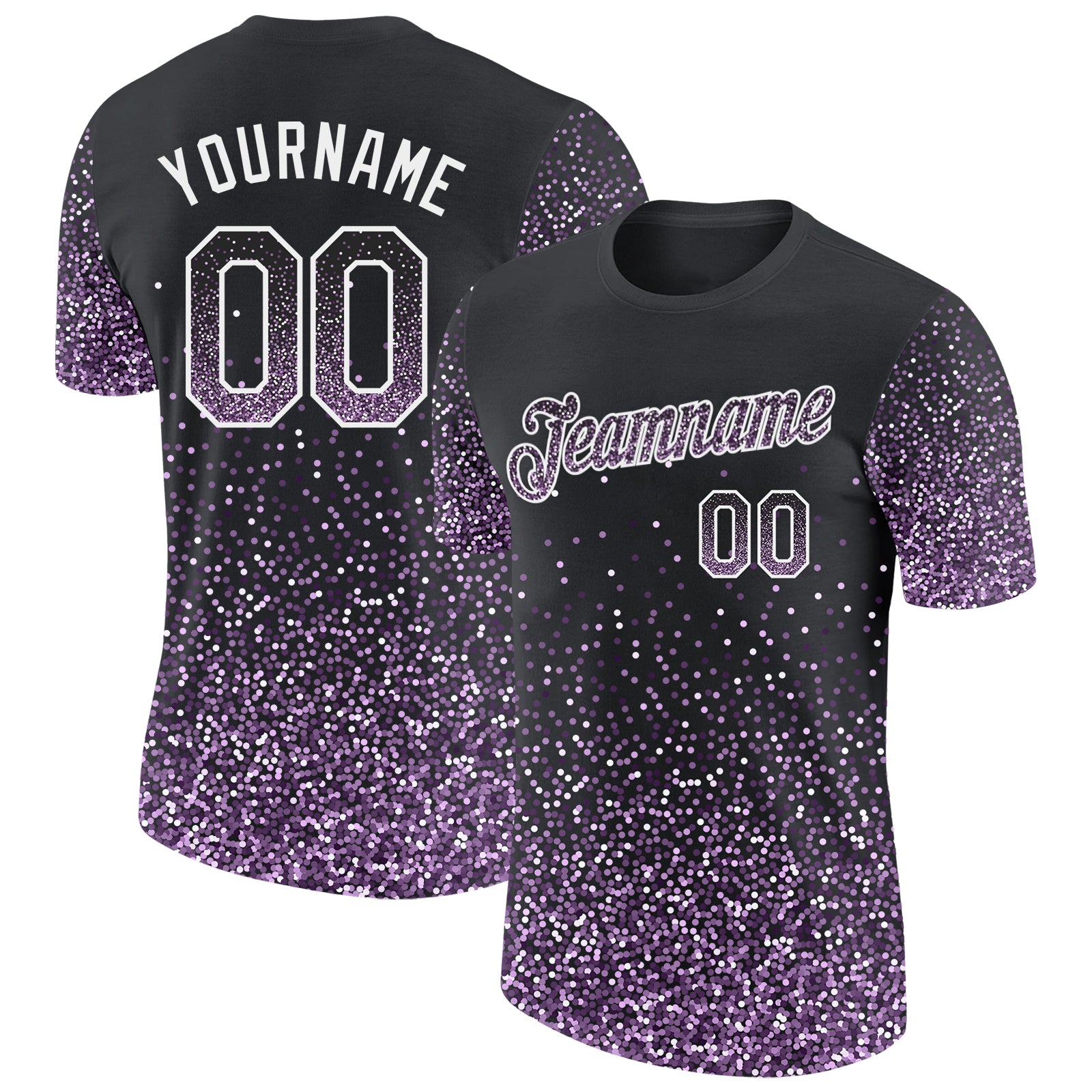 Custom Black Light Purple-White Colorful Sparkle Gradient Dots Performance T-Shirt