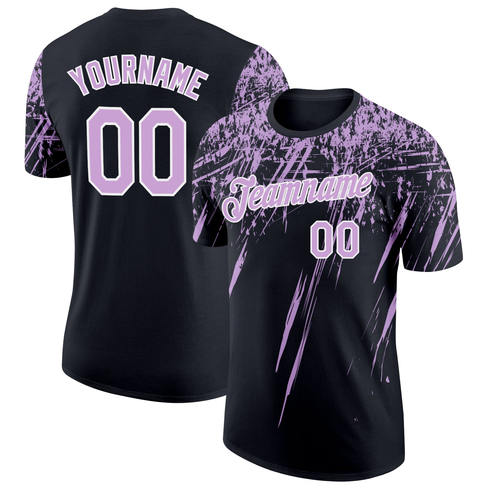 Custom Black Light Purple-White Distressed Scratch Brush Stroke Performance T-Shirt