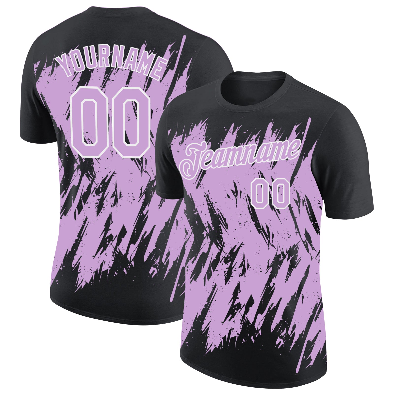 Custom Black Light Purple-White Torn Sharp Brush Stroke Splatter Performance T-Shirt