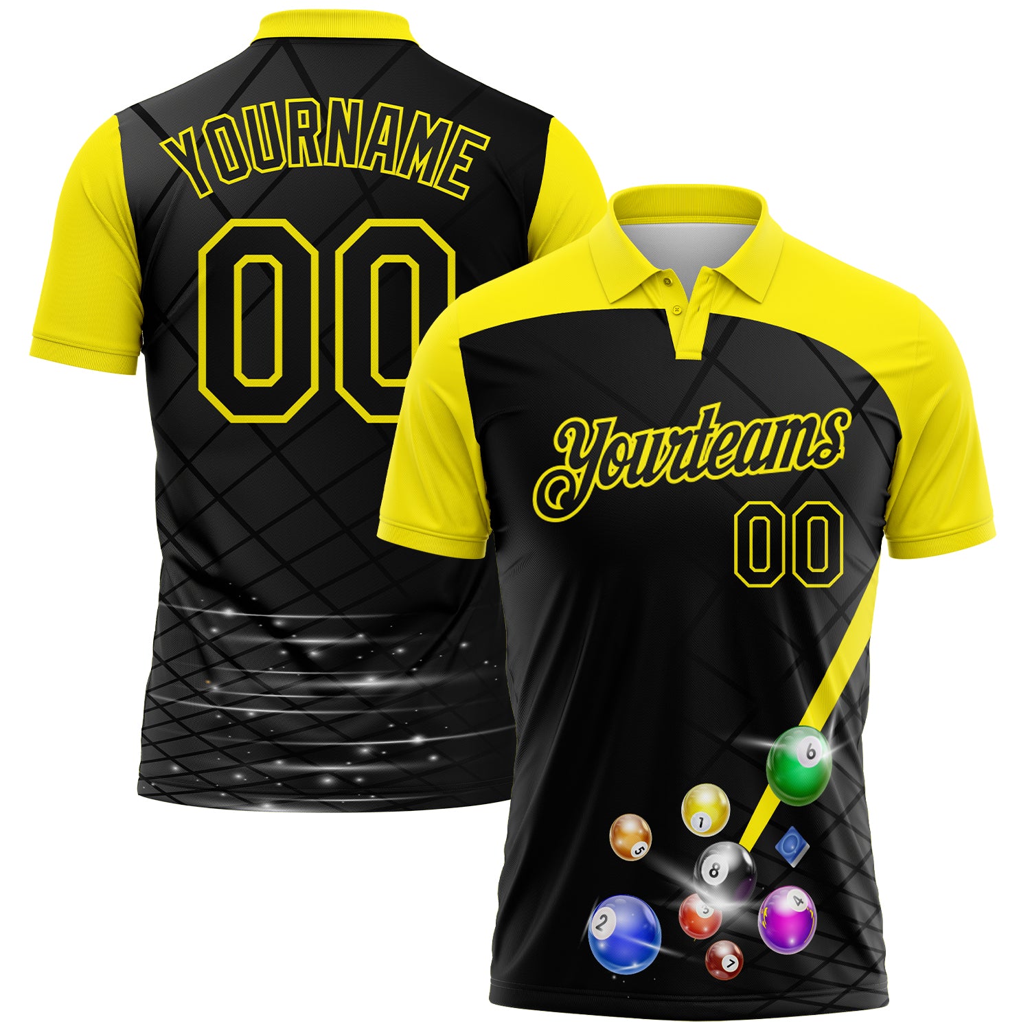 Custom Black-Light Yellow Billiard Balls Performance Polo Shirt