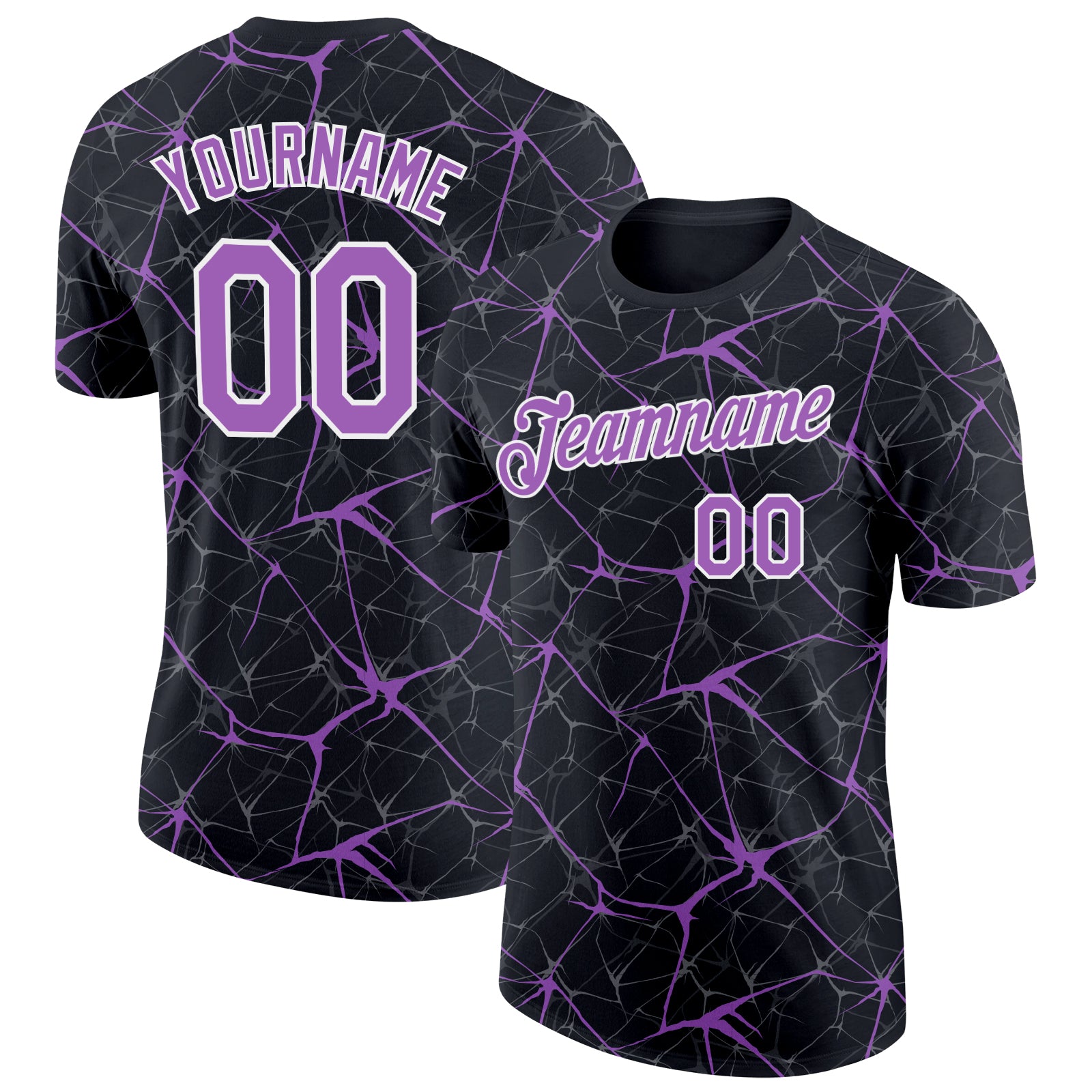 Custom Black Medium Purple Gray-White Abstract Network Crackle Performance T-Shirt