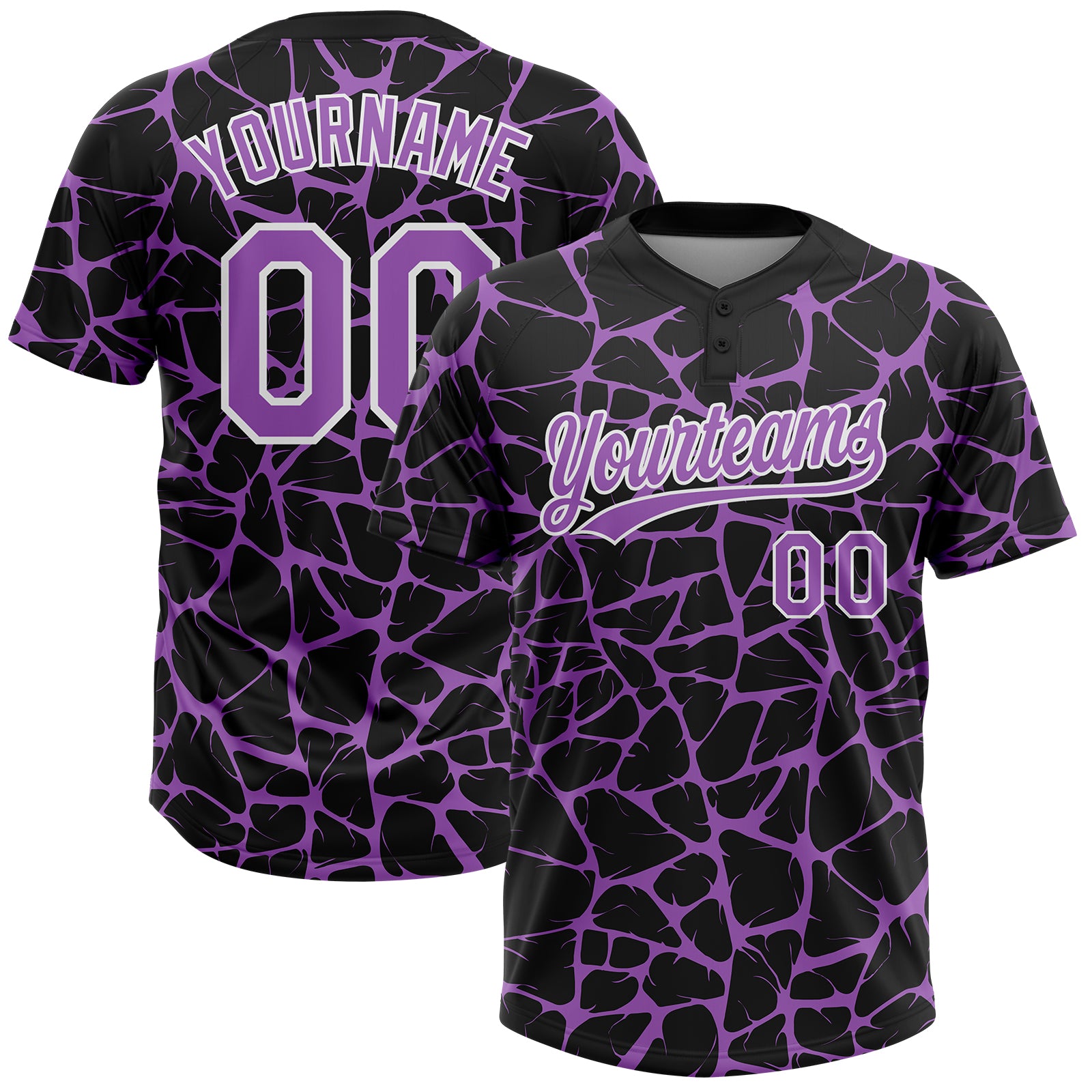 Custom Black Medium Purple-White 3D Pattern Design Abstract Network Crackle Two-Button Unisex Softball Jersey