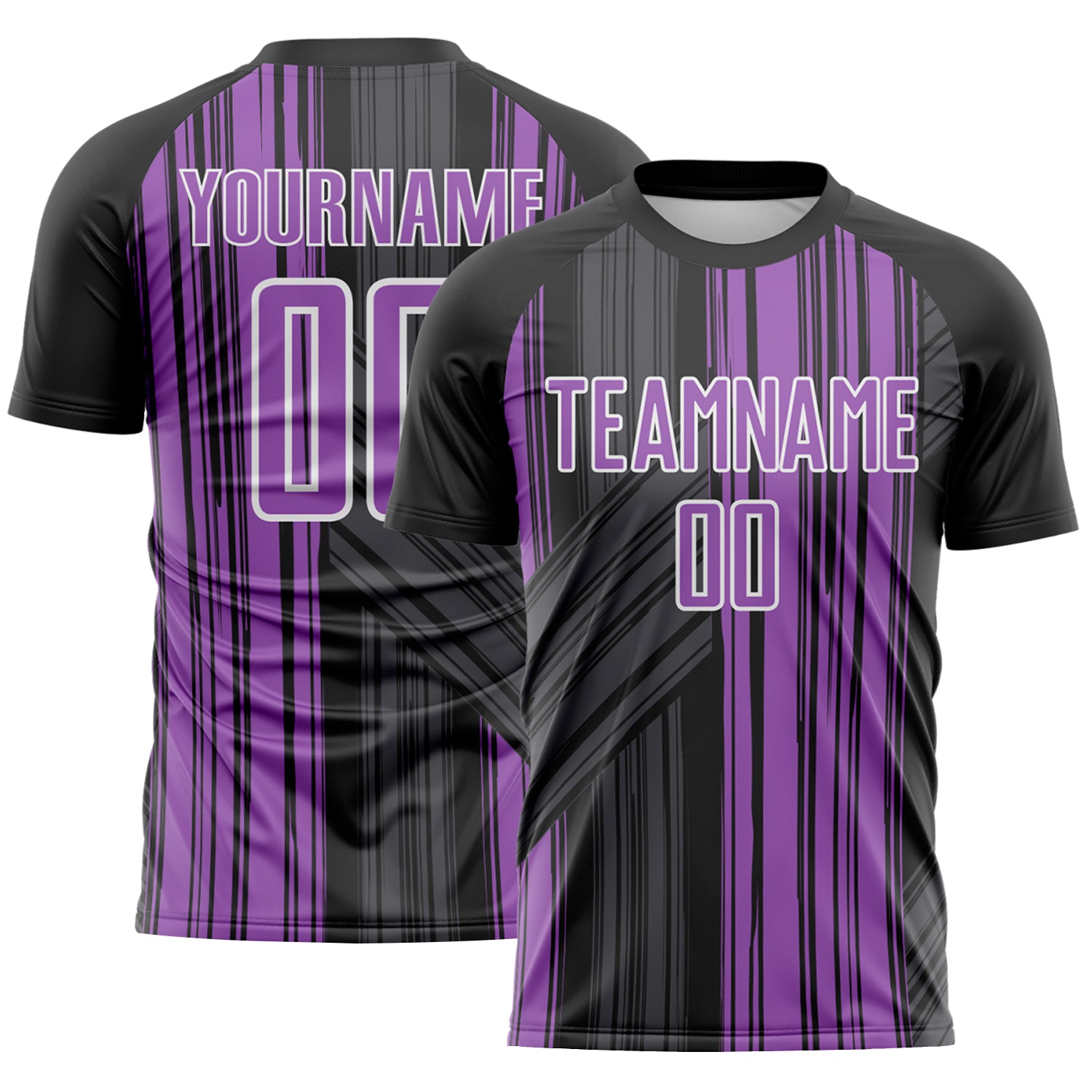 Custom Black Medium Purple-White Brush Stroke Fluid Stripes Sublimation Soccer Uniform Jersey
