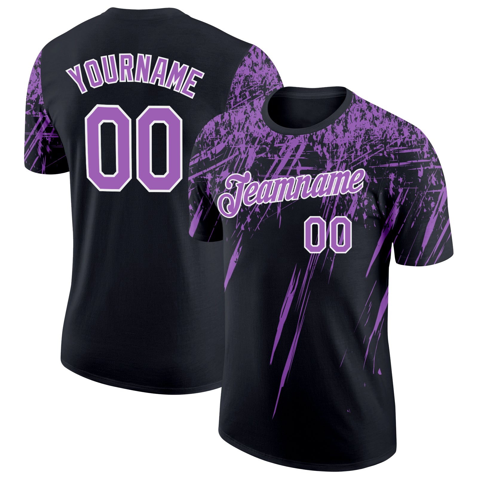 Custom Black Medium Purple-White Distressed Scratch Brush Stroke Performance T-Shirt