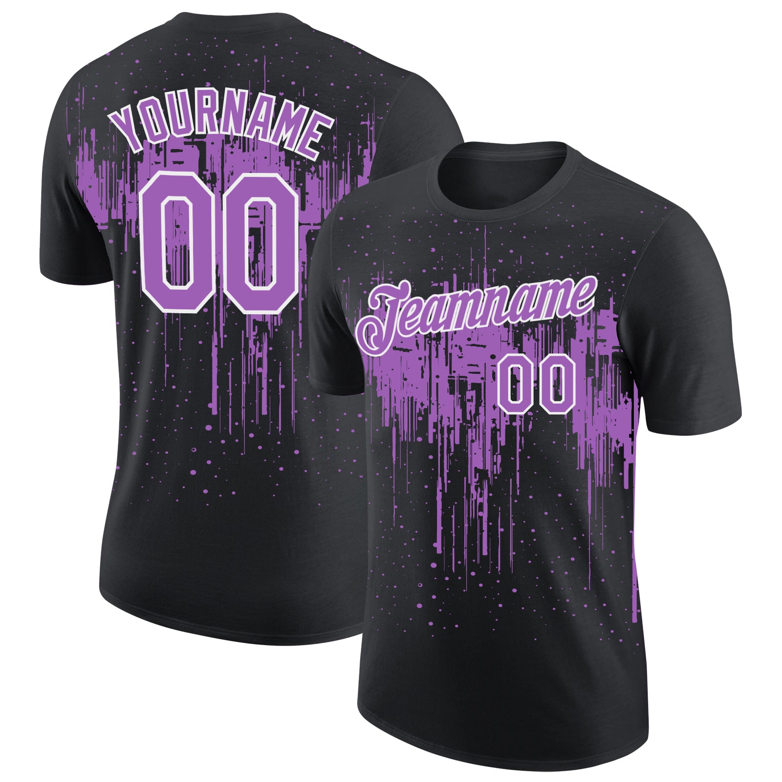 Custom Black Medium Purple-White Dripping Splatter Paint Performance T-Shirt