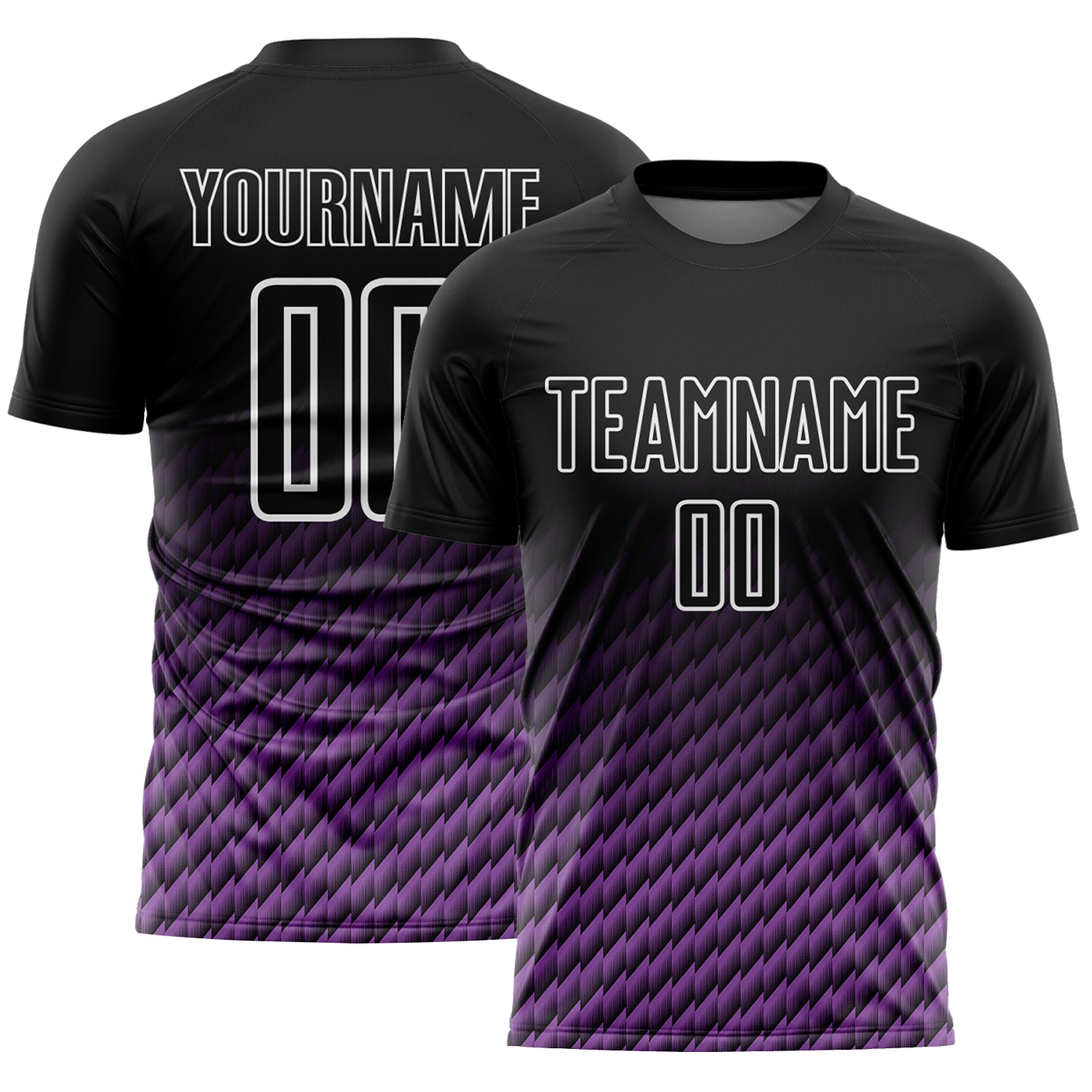 Custom Black Medium Purple-White Geometric Wave Gradient Sublimation Soccer Uniform Jersey