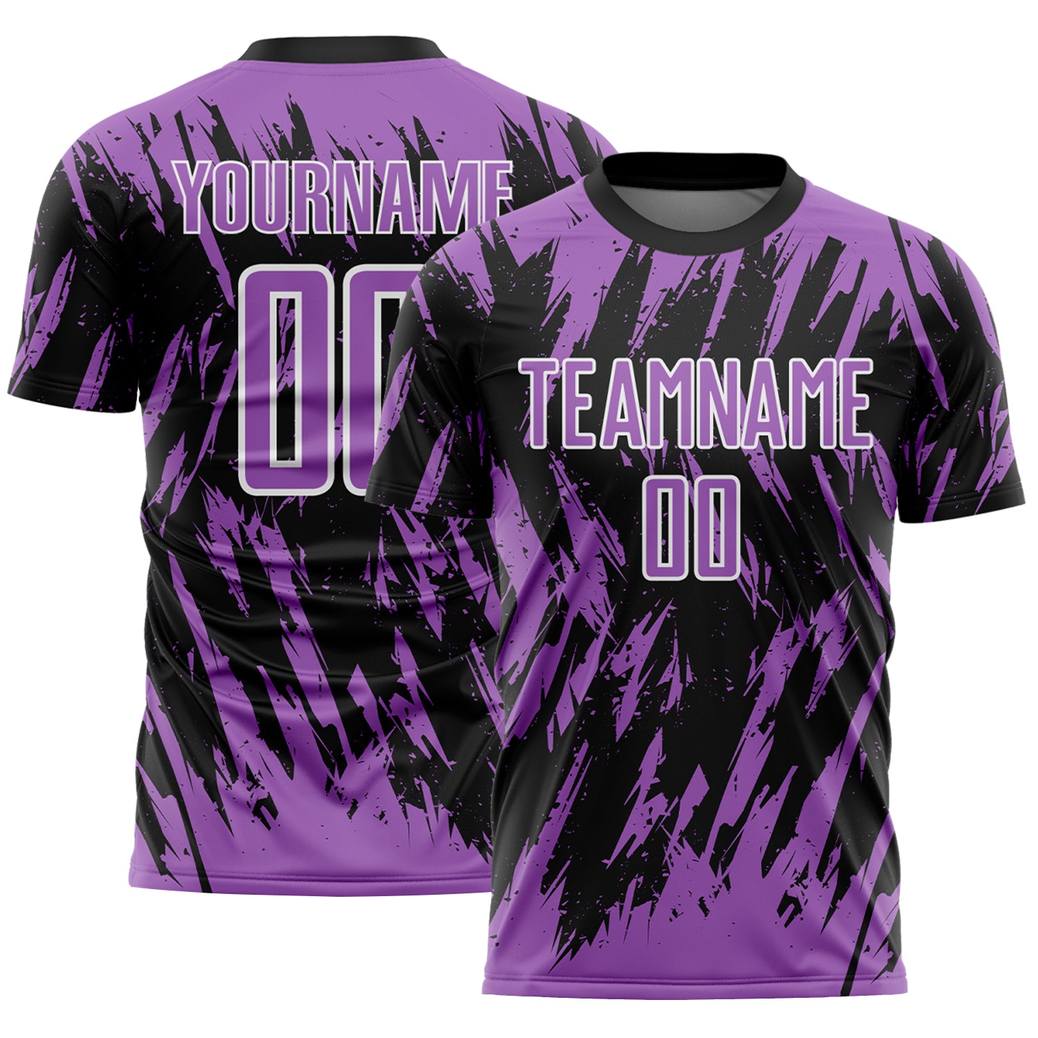 Custom Black Medium Purple-White Splatter Torn Sharp Brush Stroke Sublimation Soccer Uniform Jersey