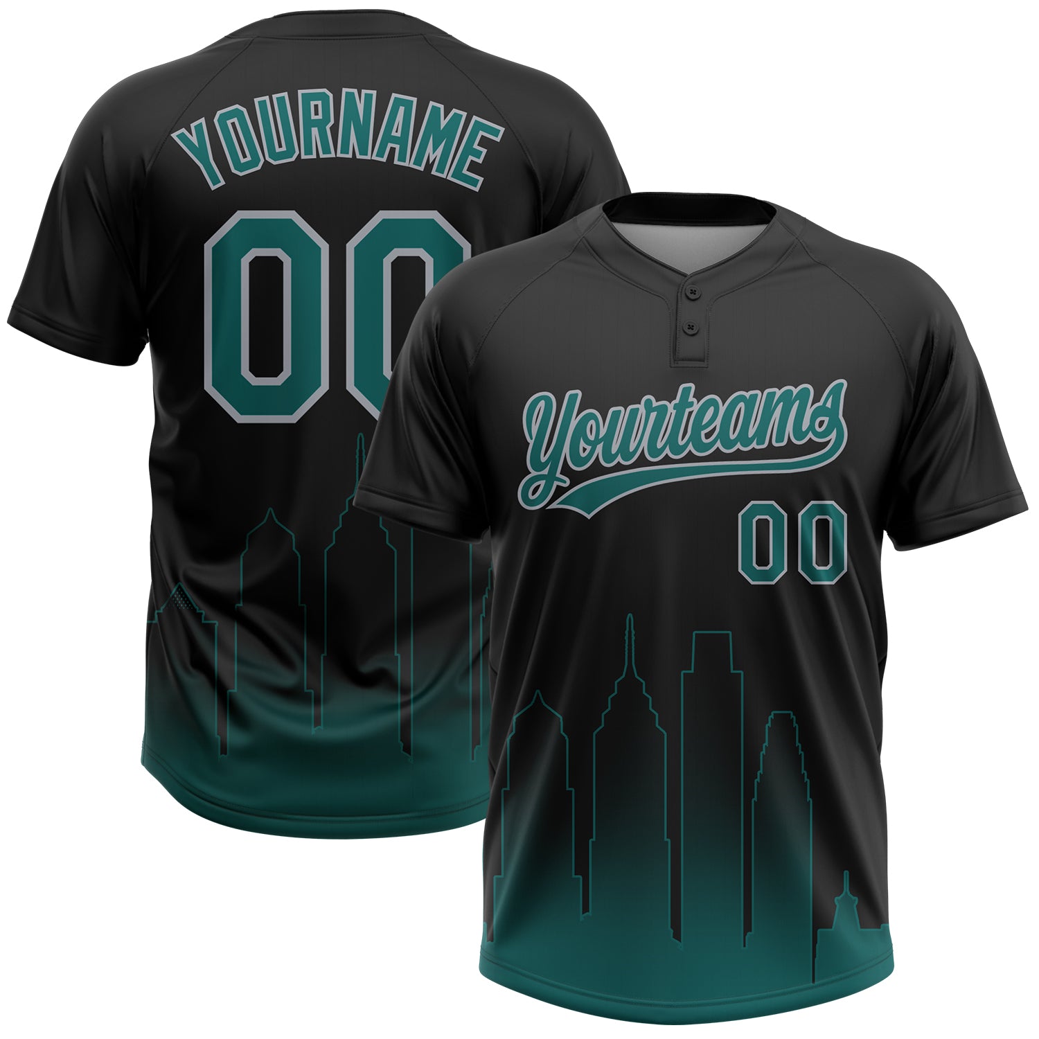 Custom Black Midnight Green-Gray Philadelphia City Edition Gradient Two-Button Unisex Softball Jersey