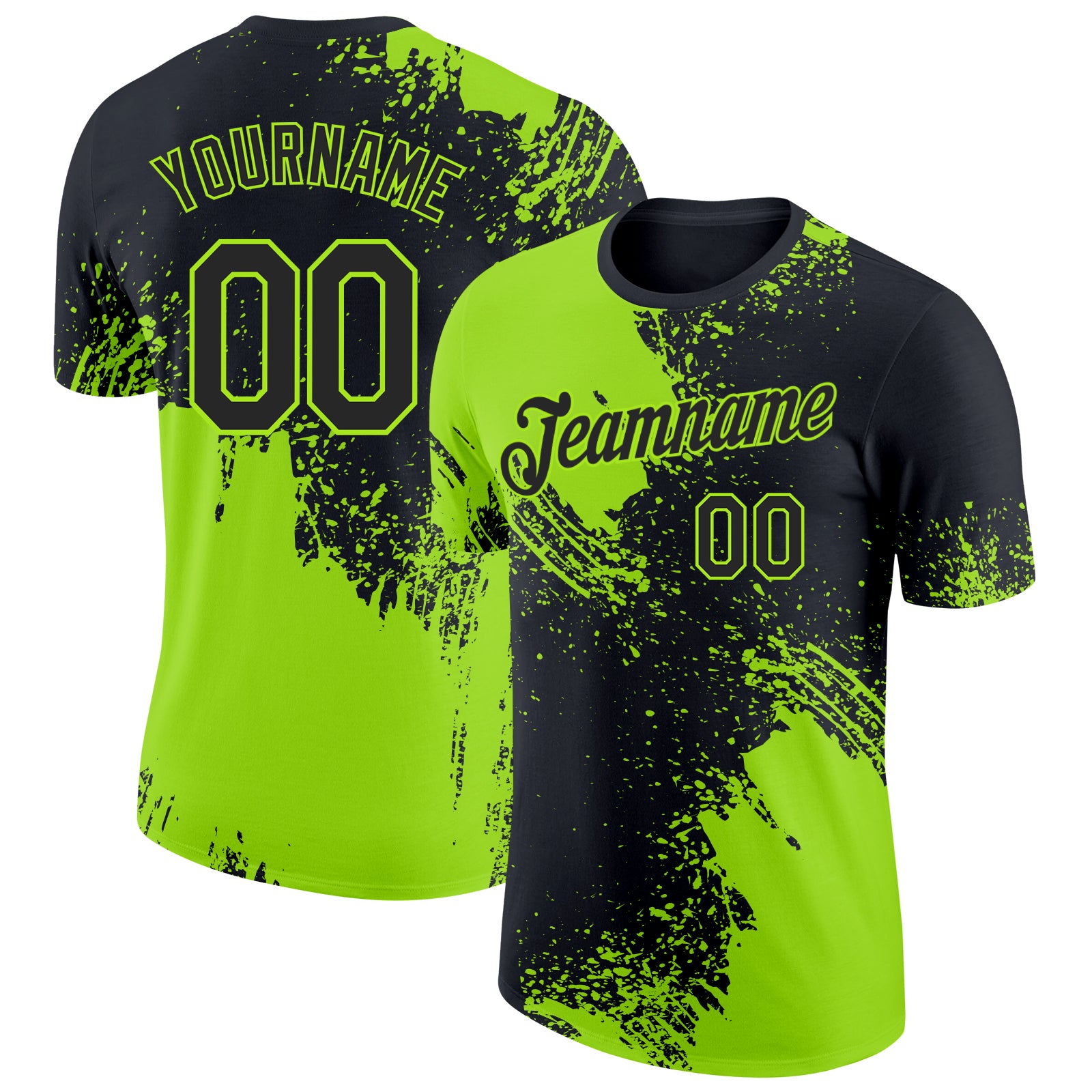 Custom Black-Neon Green Abstract Brush Stroke Performance T-Shirt