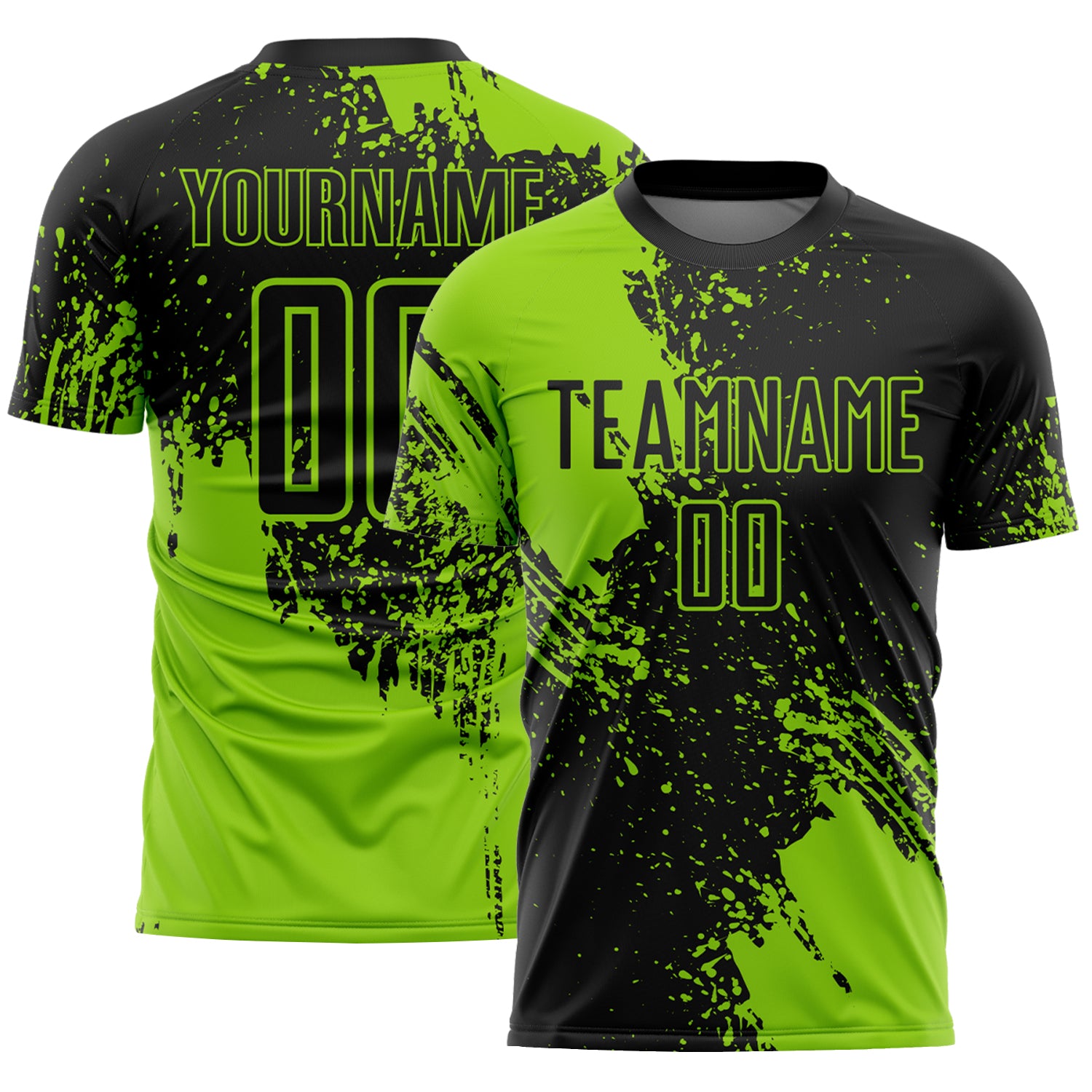 Custom Black Neon Green Abstract Brush Stroke Sports Sublimation Soccer Uniform Jersey