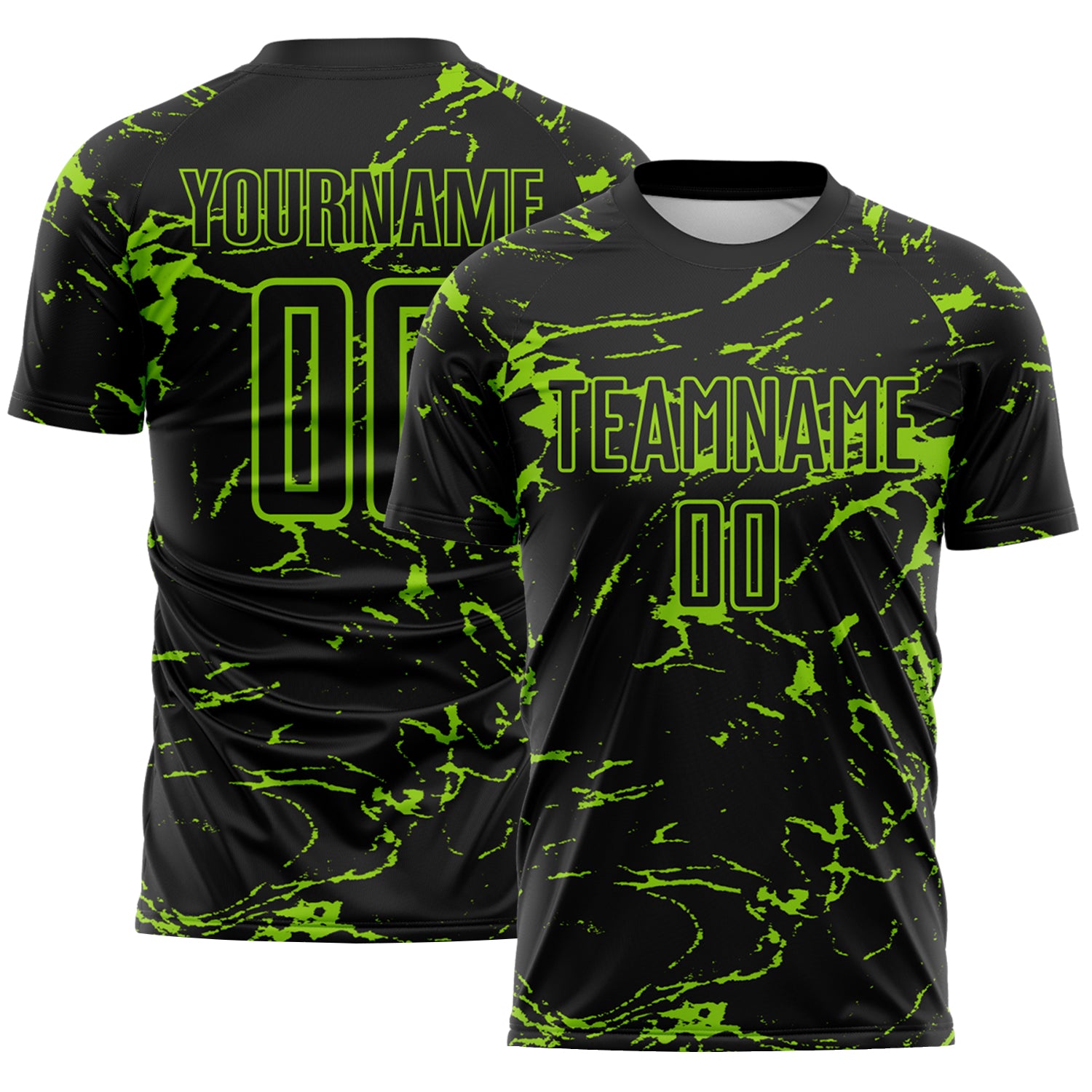 Custom Black-Neon Green Abstract Fluid Marble Sublimation Soccer Uniform Jersey