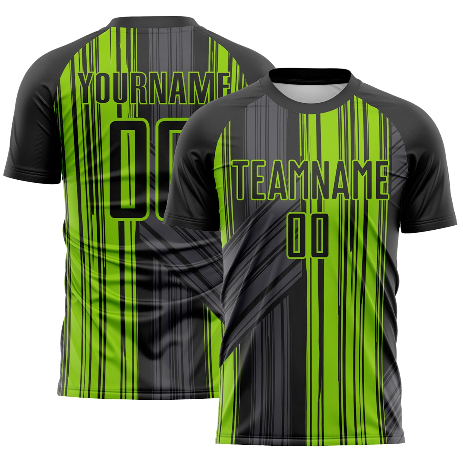 Custom Black-Neon Green Brush Stroke Fluid Stripes Sublimation Soccer Uniform Jersey