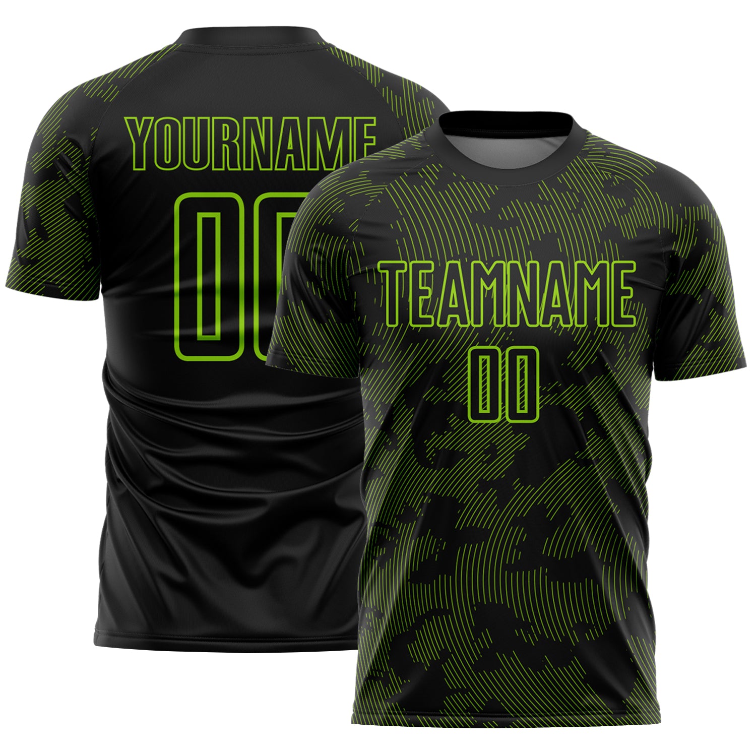 Custom Black-Neon Green Curve Lines Sublimation Soccer Uniform Jersey