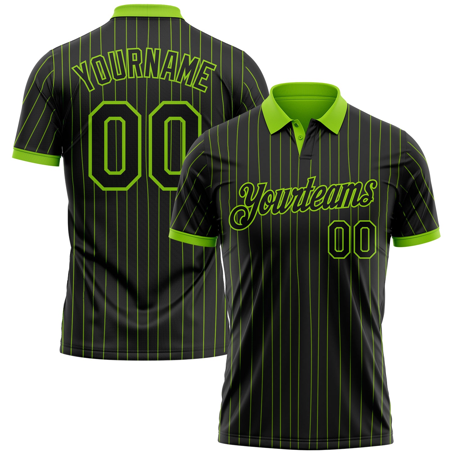 Custom Black Neon Green Pinstripe-Neon Green Performance Polo Shirt