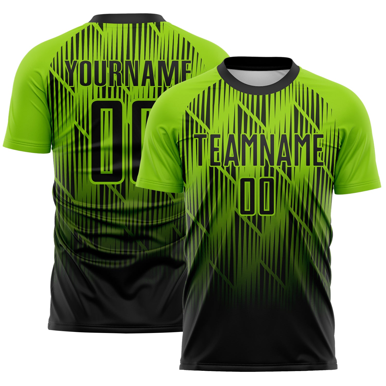 Custom Black-Neon Green Spiked Sharp Lines Gradient Sublimation Soccer Uniform Jersey