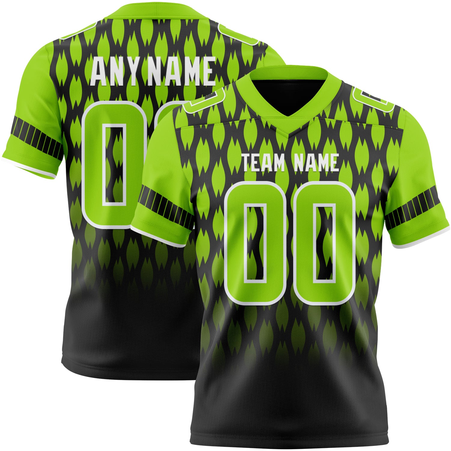 Custom Black Neon Green-White Authentic Geometric Pixel Grid Fade Football Jersey
