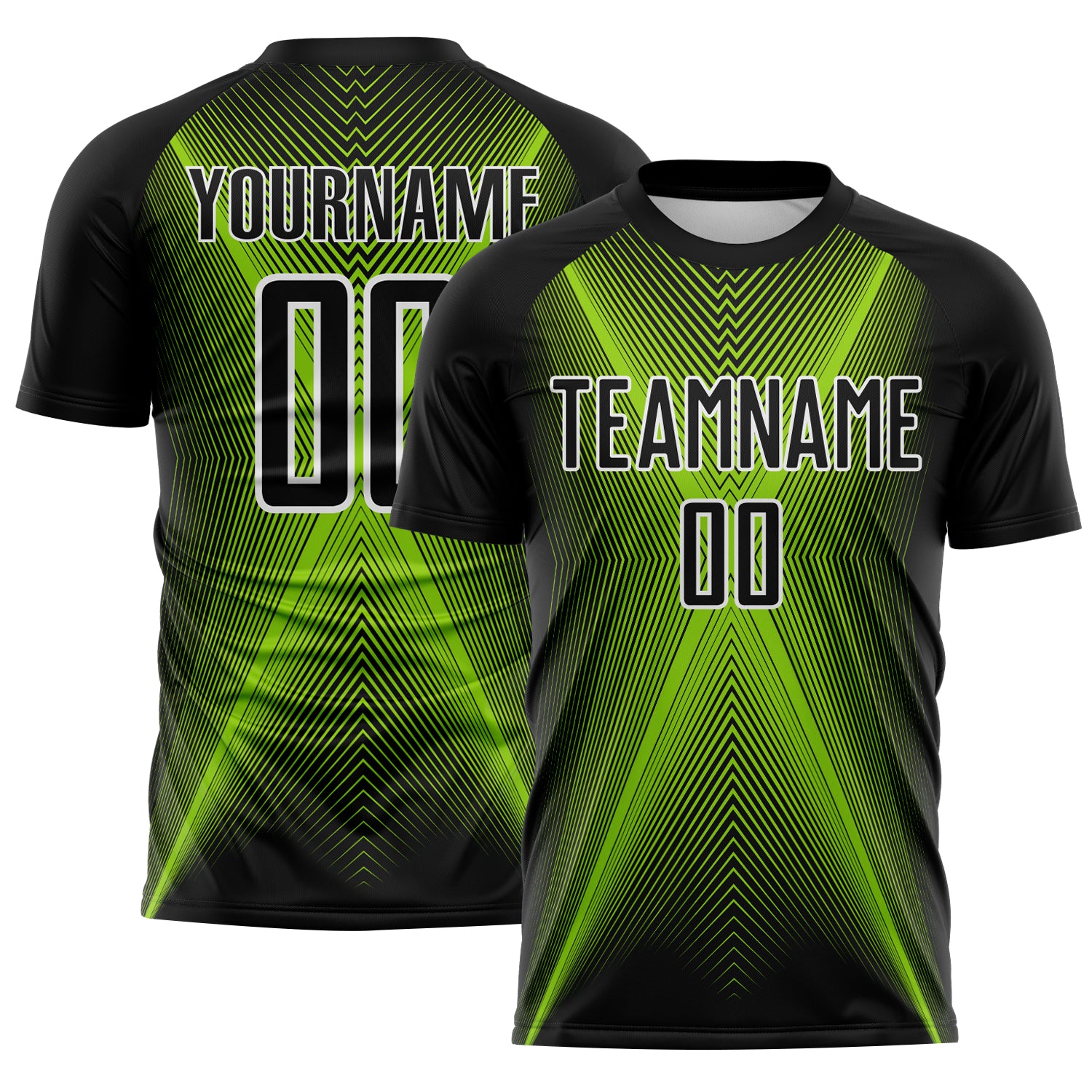 Custom Black Neon Green-White Brasil Geometric Chevron Sublimation Soccer Uniform Jersey