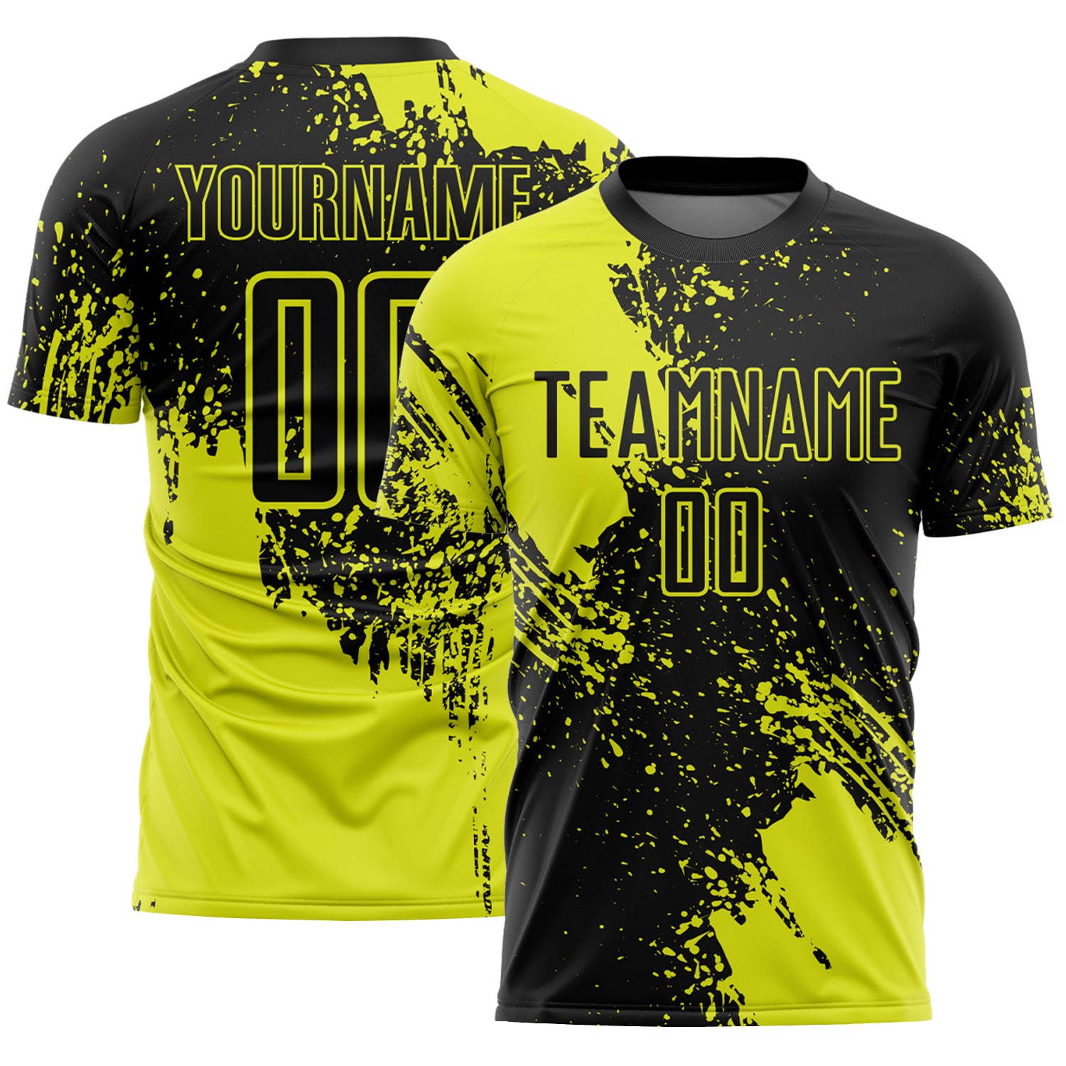 Custom Black Neon Yellow Abstract Brush Stroke Sports Sublimation Soccer Uniform Jersey