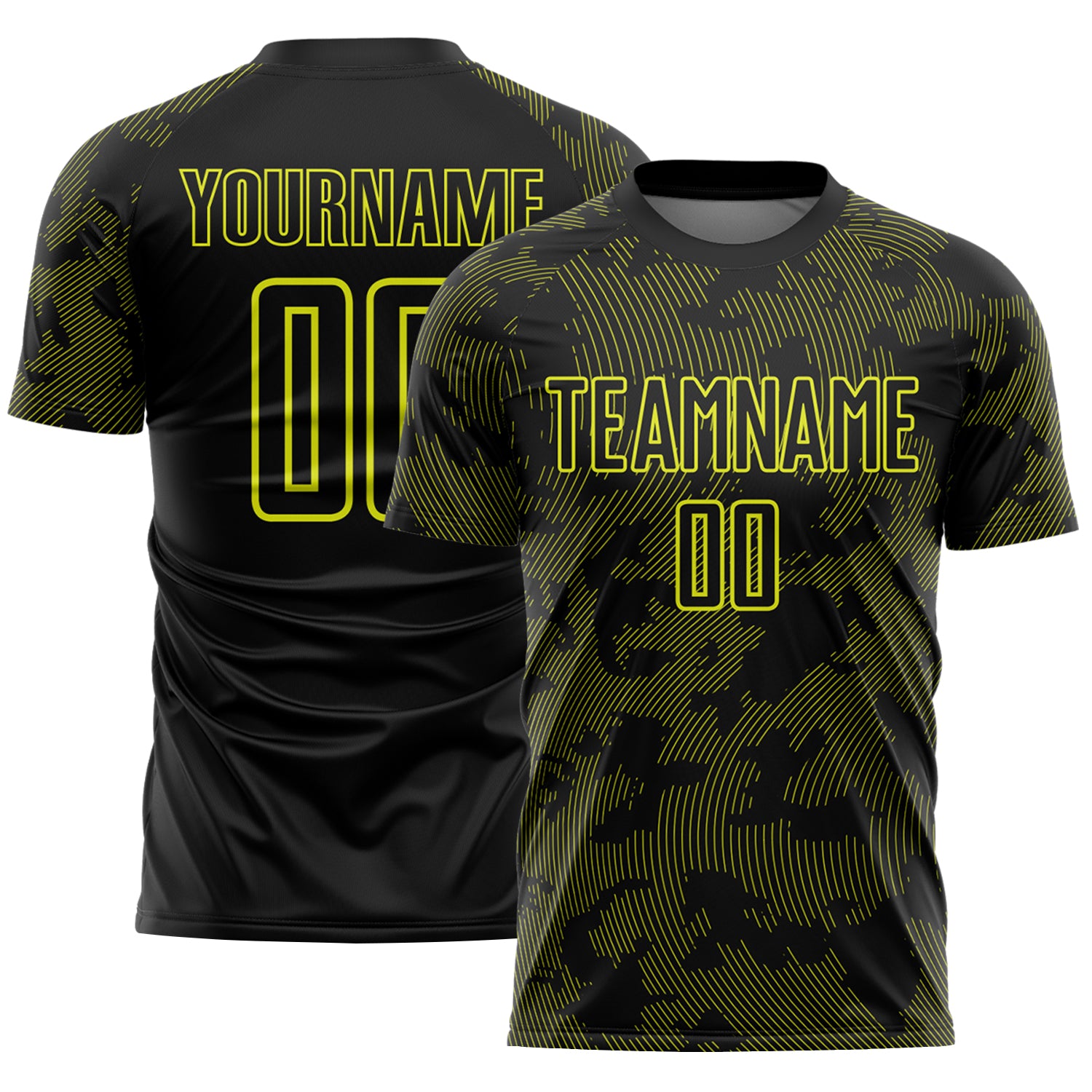 Custom Black-Neon Yellow Curve Lines Sublimation Soccer Uniform Jersey