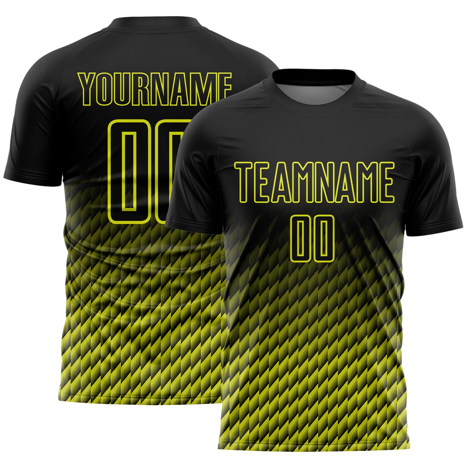 Custom Black-Neon Yellow Geometric Wave Gradient Sublimation Soccer Uniform Jersey