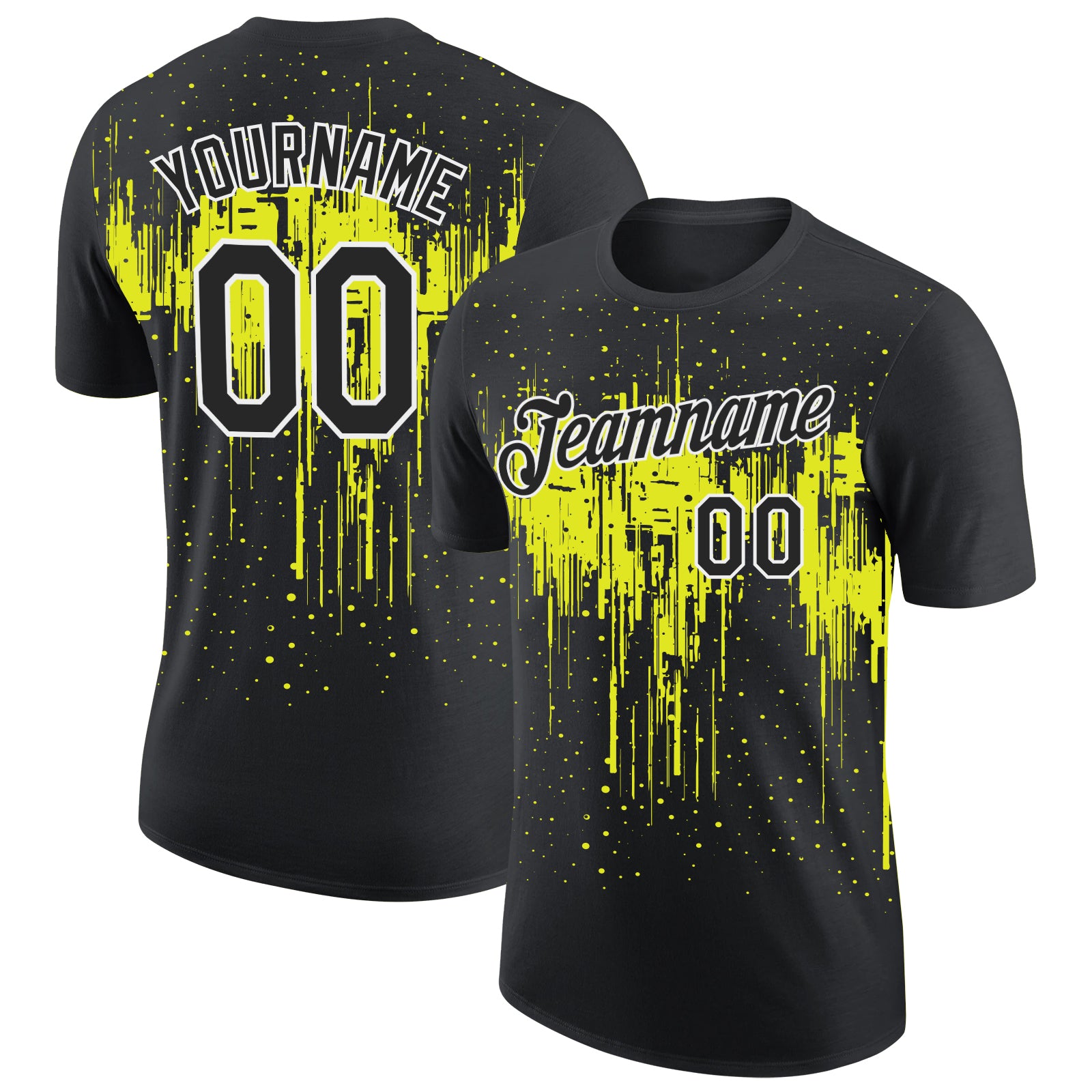Custom Black Neon Yellow-White Dripping Splatter Paint Performance T-Shirt