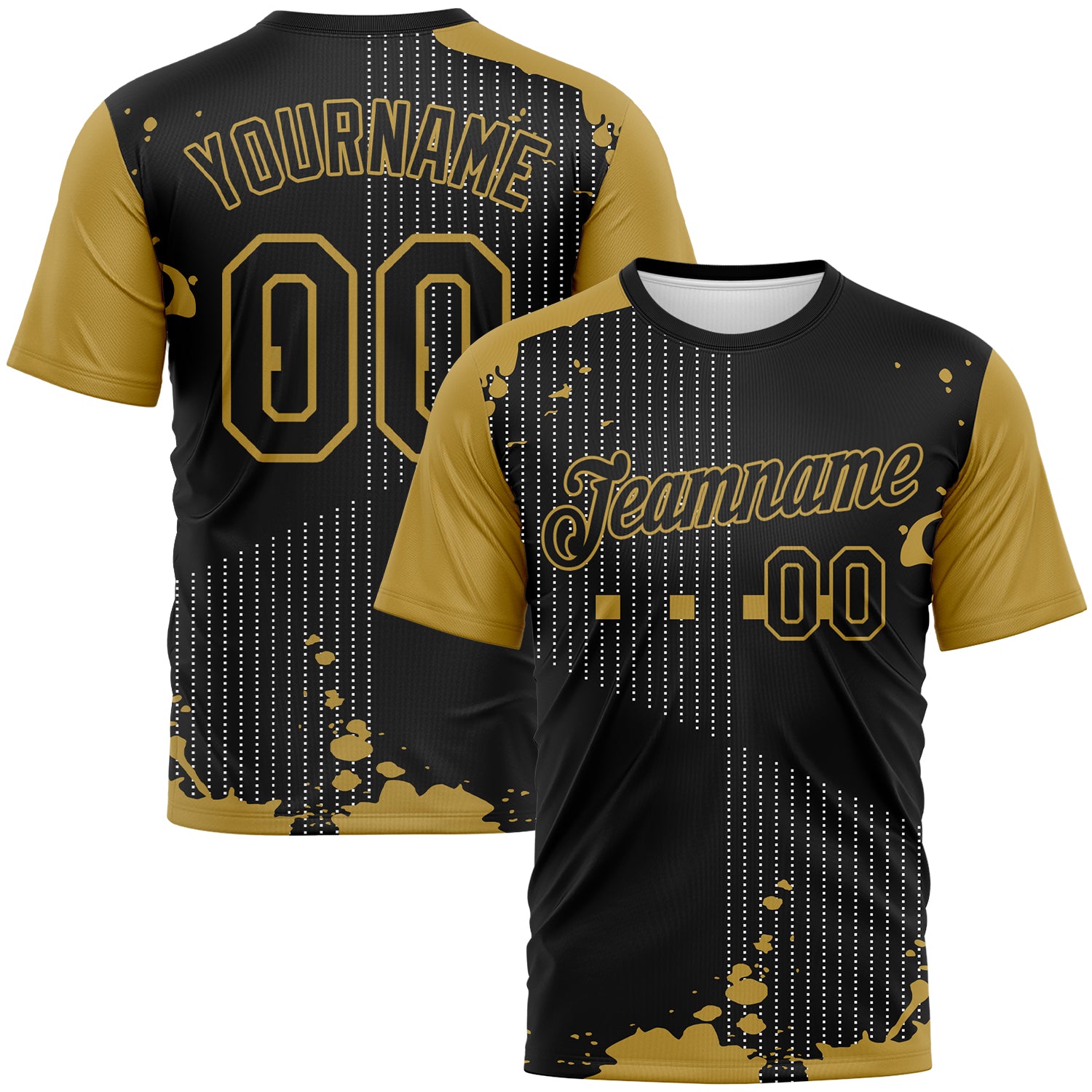 Custom Black-Old Gold 3D Pattern Splatter Dot Matrix Performance T-Shirt