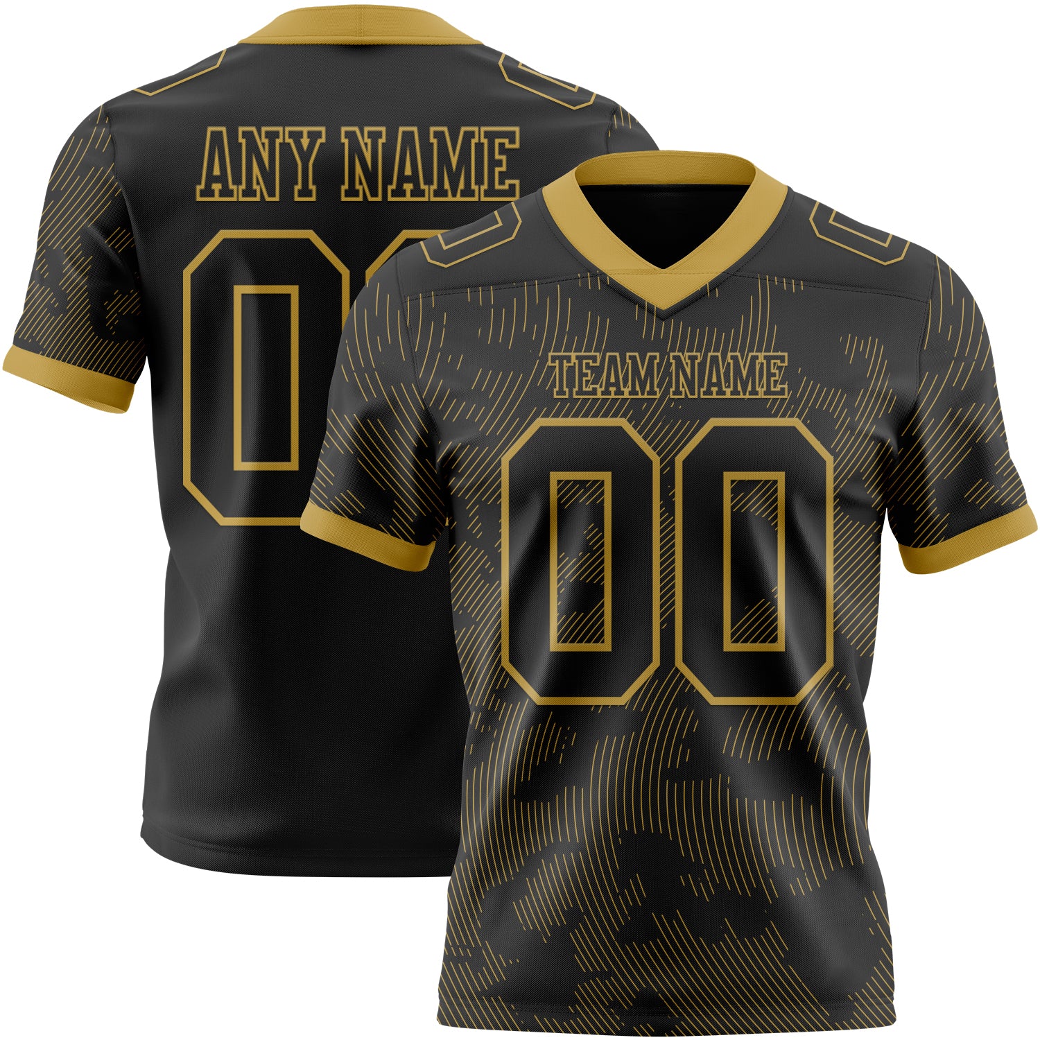 Custom Black-Old Gold Authentic Abstract Fluid Line 3D Pattern 7V7 Flag Football Jersey