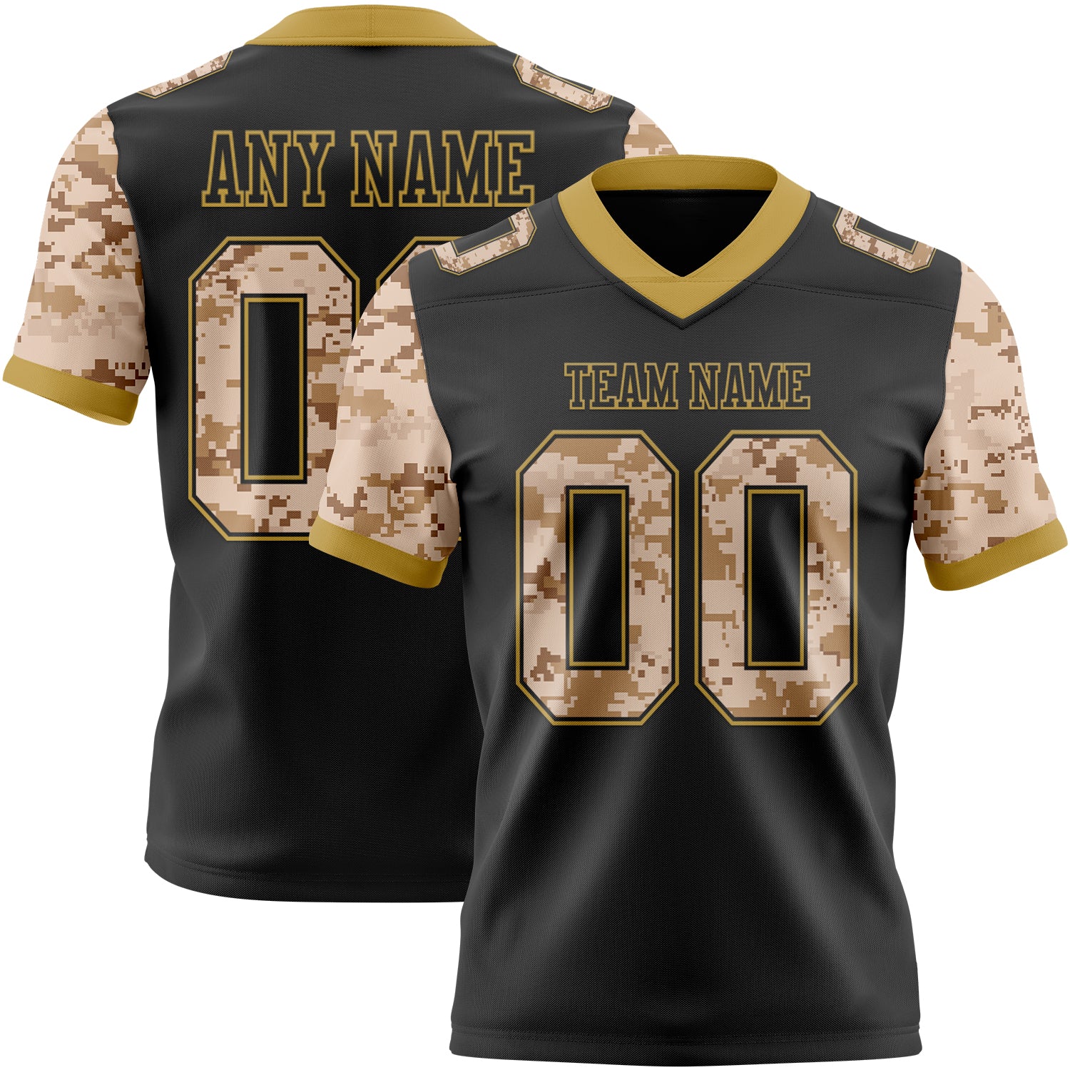 Custom Black-Old Gold Authentic Camo Two Tone Salute To Service 7V7 Flag Football Jersey