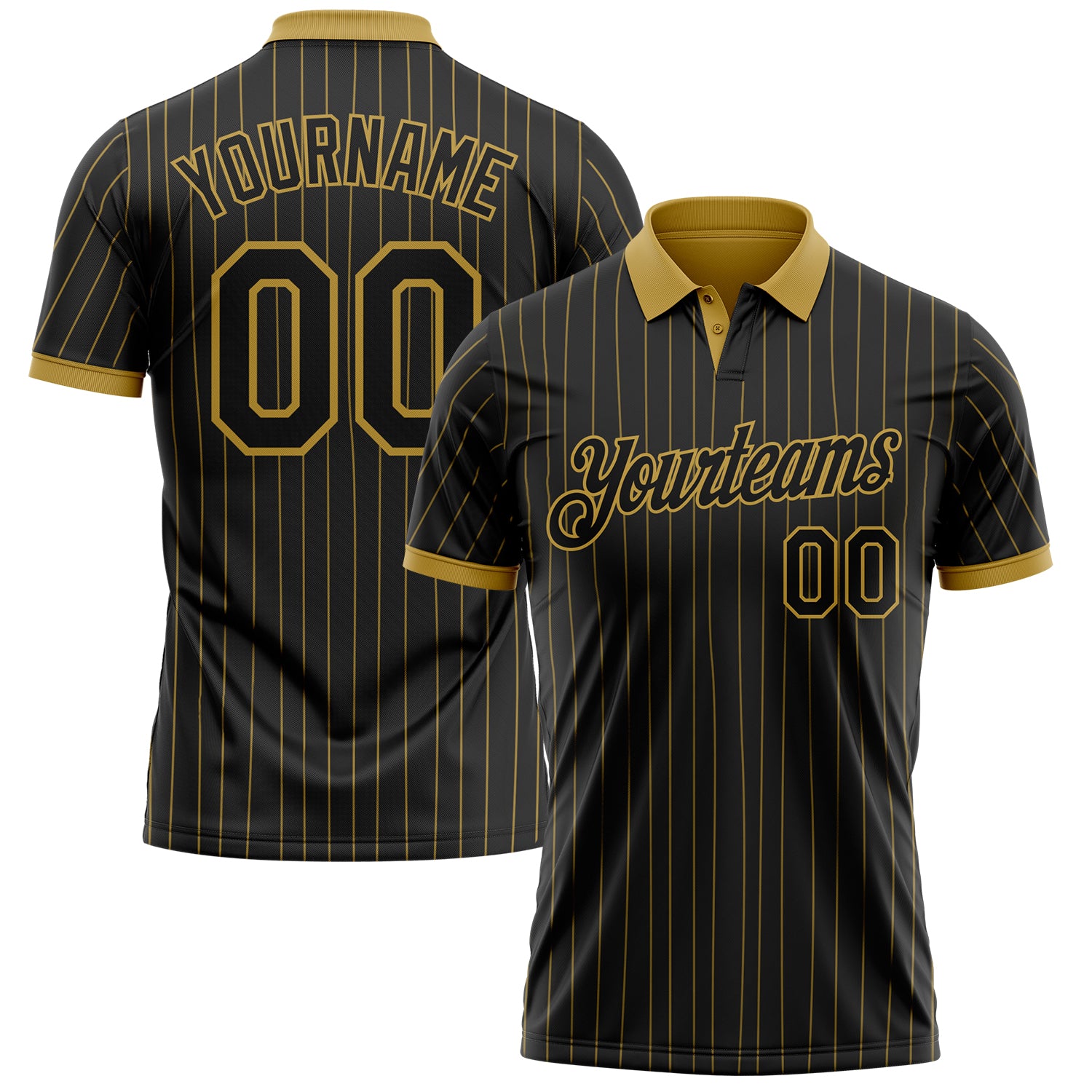 Custom Black Old Gold Pinstripe-Old Gold Performance Polo Shirt