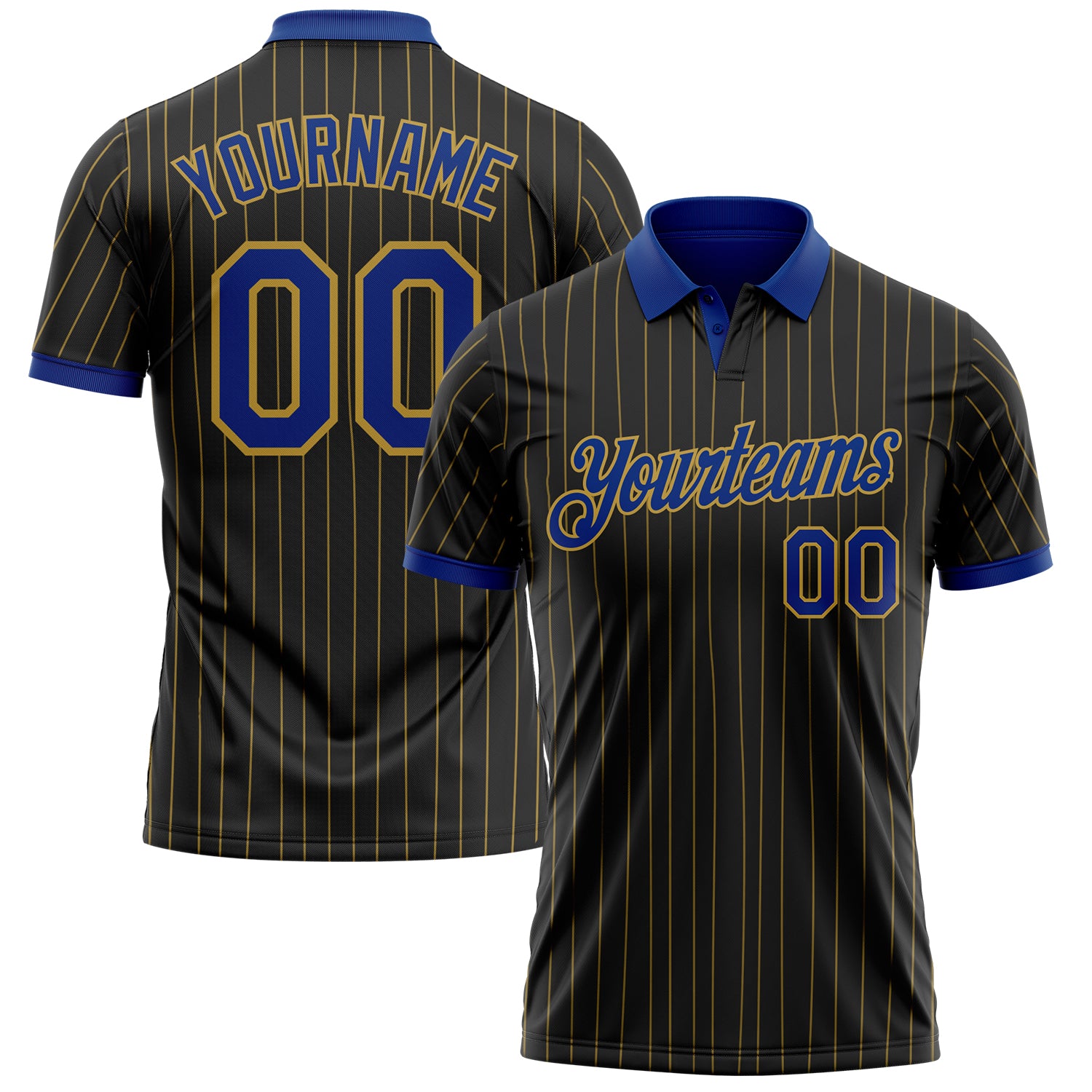 Custom Black Old Gold Pinstripe-Royal Performance Polo Shirt