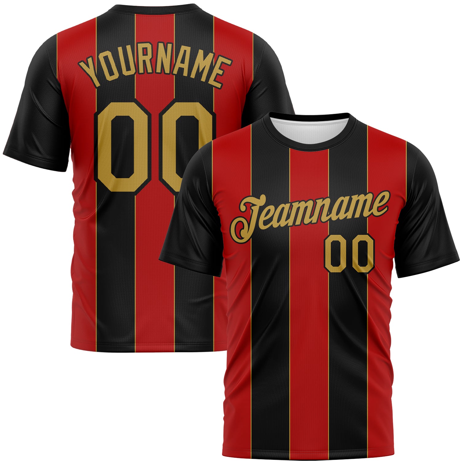 Custom Black Old Gold-Red Stripe Sportswear Performance T-Shirt