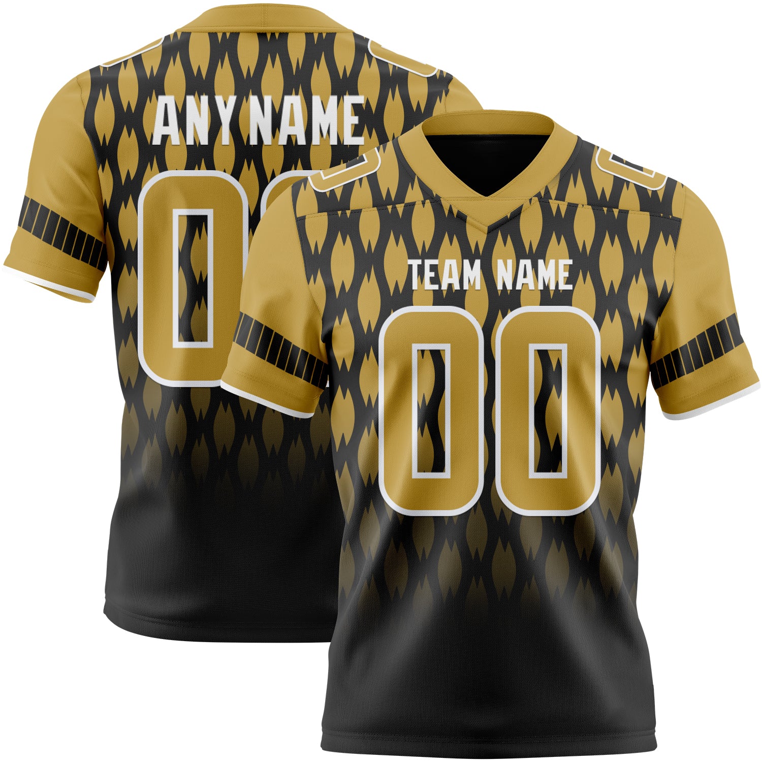 Custom Black Old Gold-White Authentic Geometric Pixel Grid Fade Football Jersey